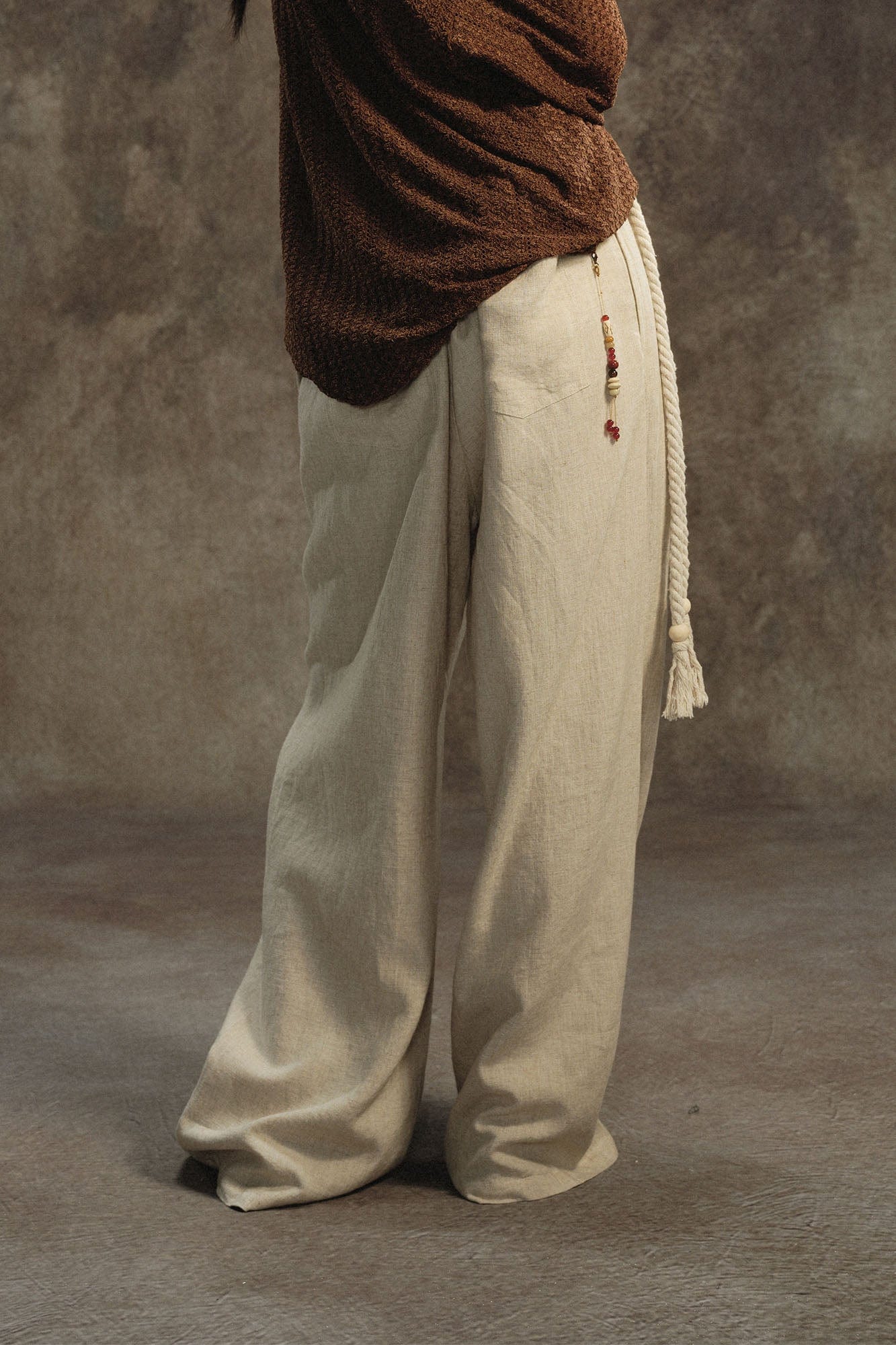 GONGHE REPUB Lattice Waistband Tencel Wide-Leg Pants, premium urban and streetwear designers apparel on PROJECTISR.com, GONGHE REPUB
