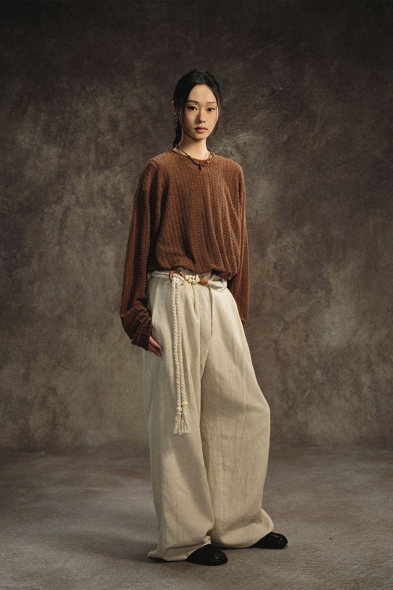 GONGHE REPUB Lattice Waistband Tencel Wide-Leg Pants, premium urban and streetwear designers apparel on PROJECTISR.com, GONGHE REPUB