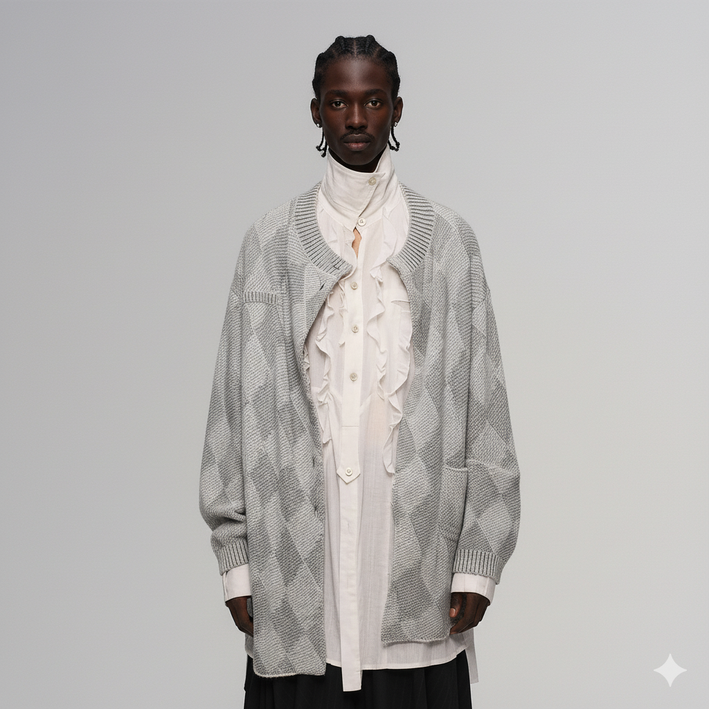 ILNya Nieternite Nifutur Wool-Blend Argyle Jacquard Cardigan Gray