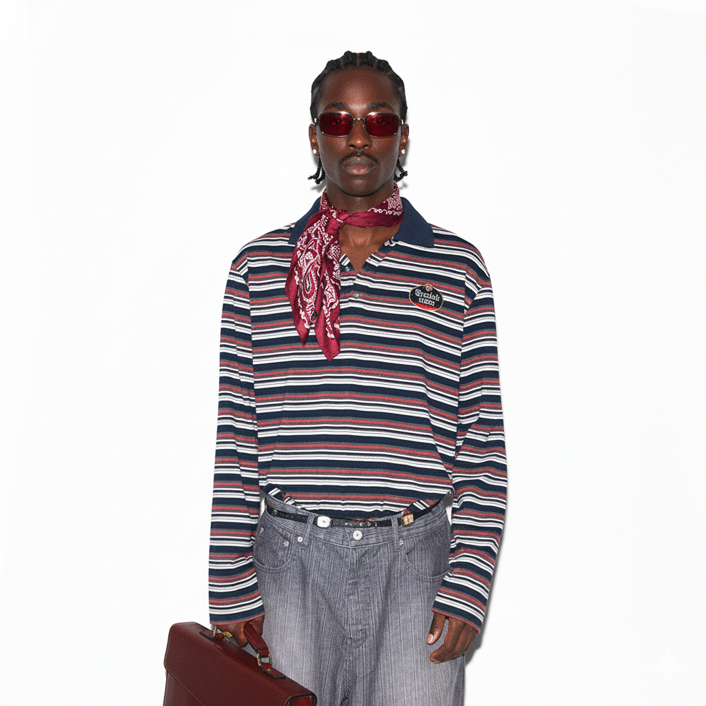 TRECLUB Embroidered Crest Contrast Striped Polo