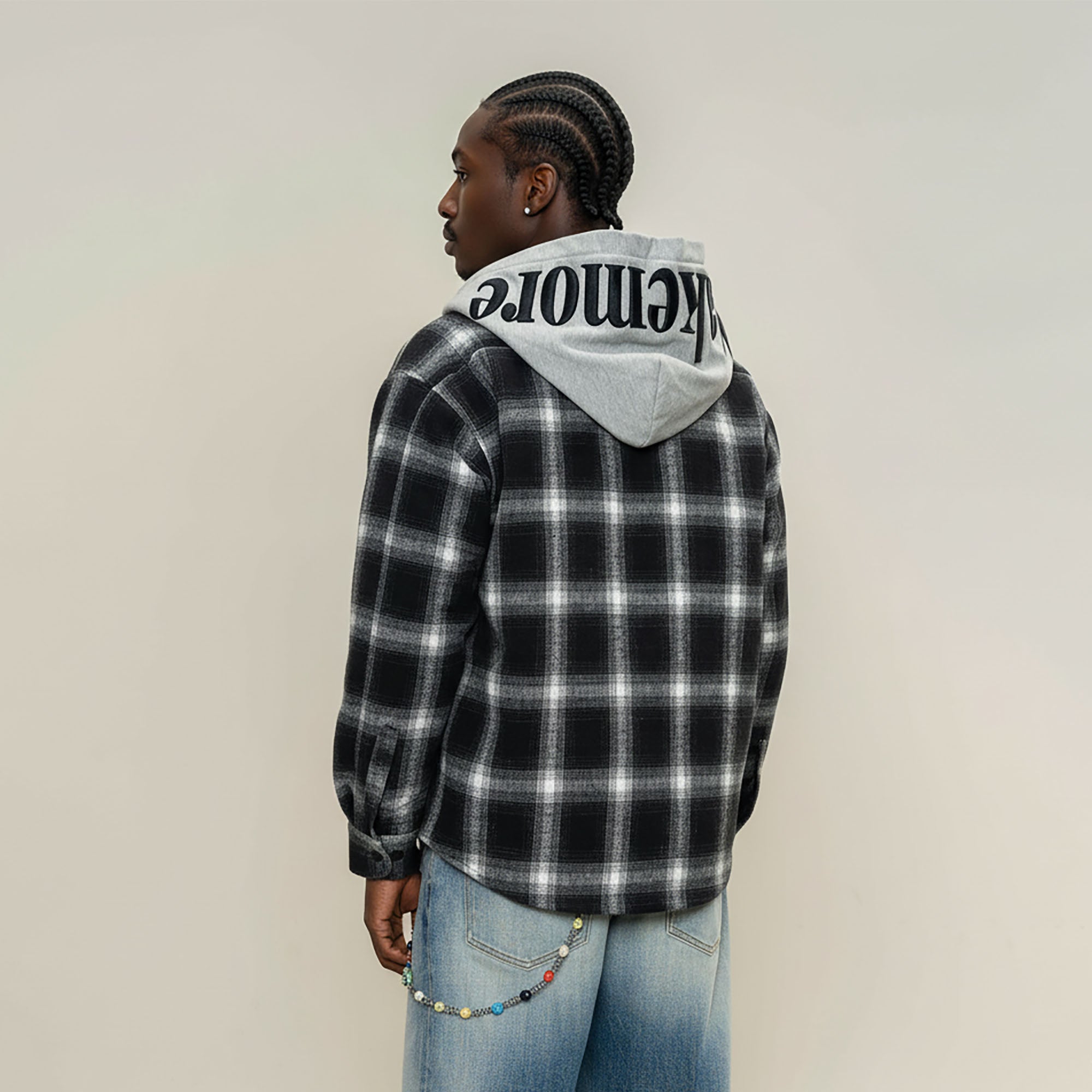 MAKEMORE Plaid Pocket Hooded Insulated Shirt