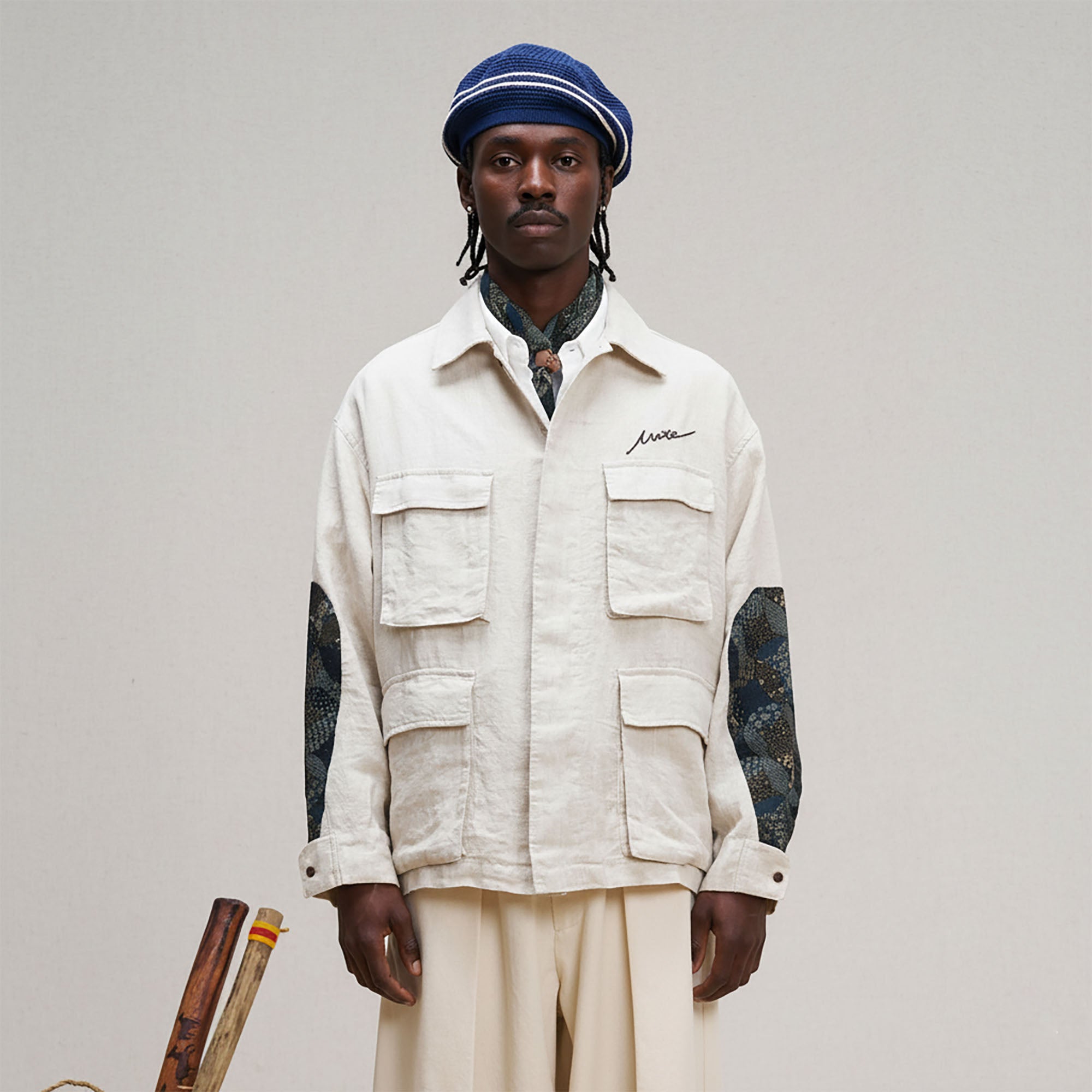 UNLIMITED MOTE Patched Elbow Multi-Pocket Linen Jacket