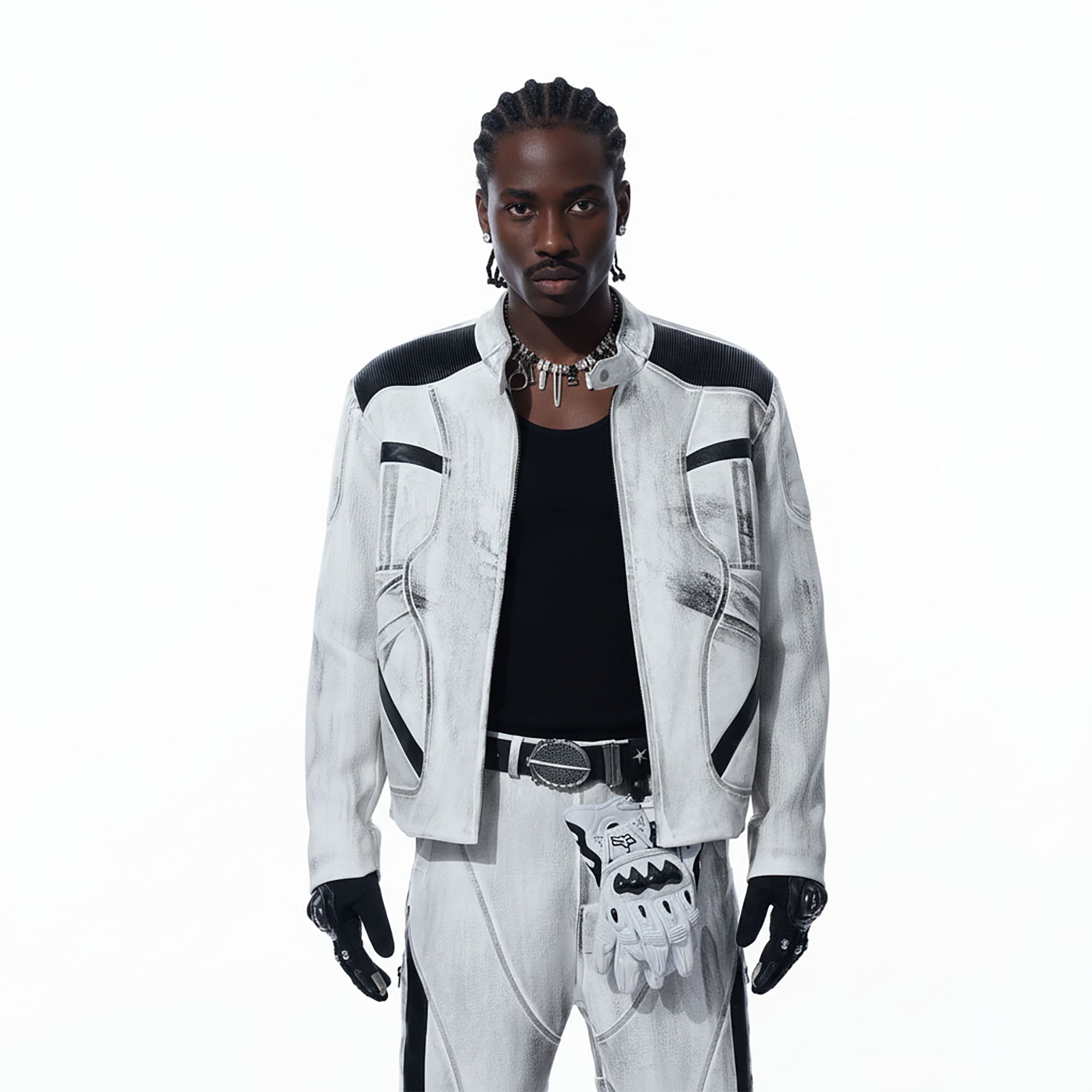 MOGONGSHE Distressed Techwear PU Moto Jacket