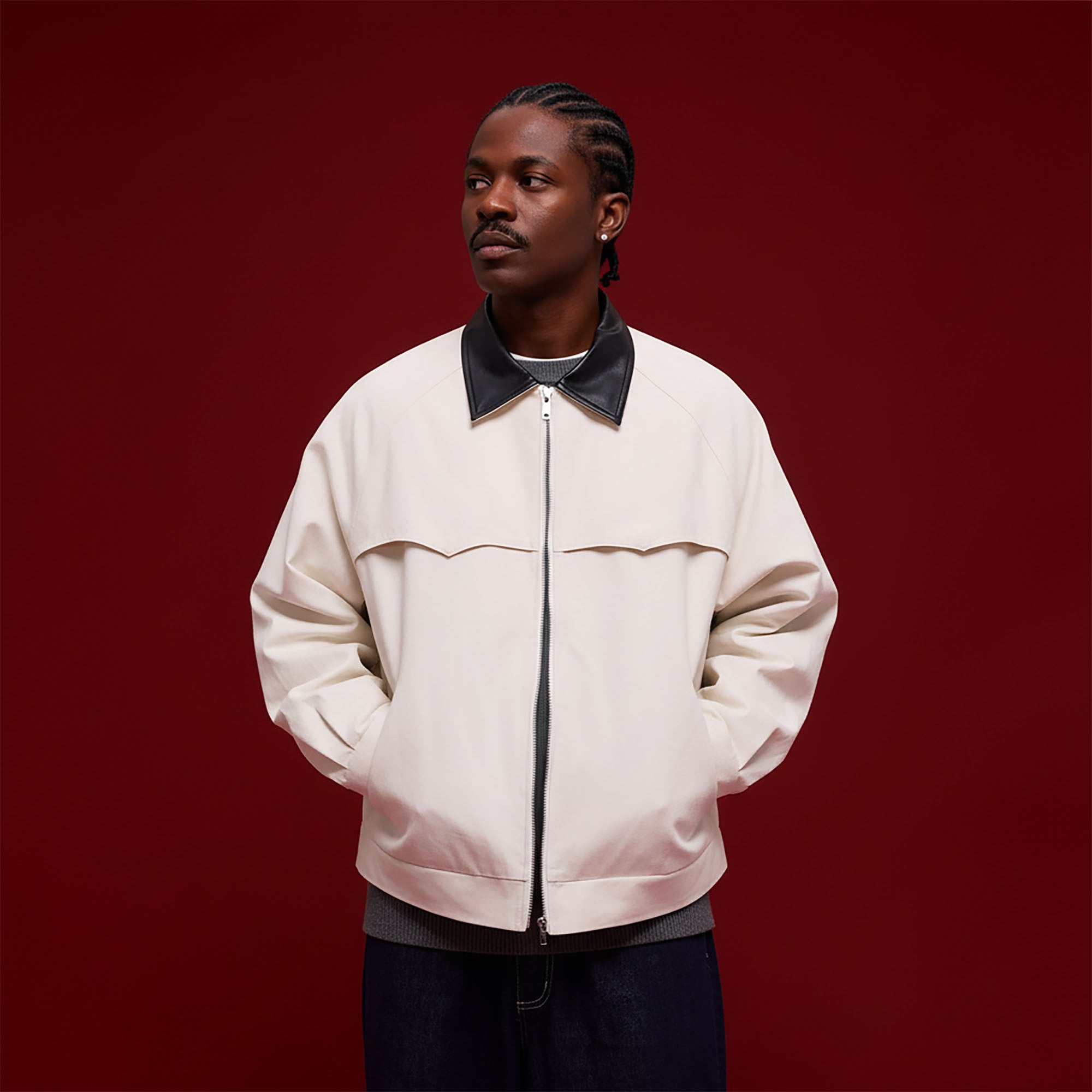 BANANA CLUB Faux Leather Collar Cotton Jacket