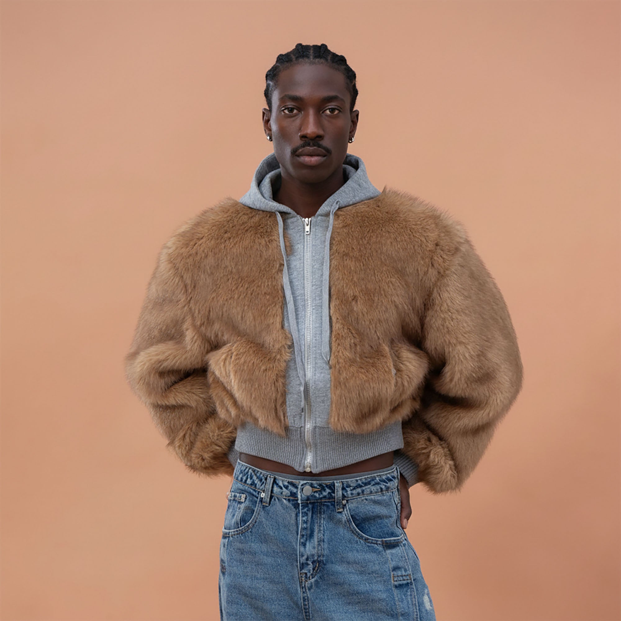 CLP Faux Fur Cropped Hooded Jacket