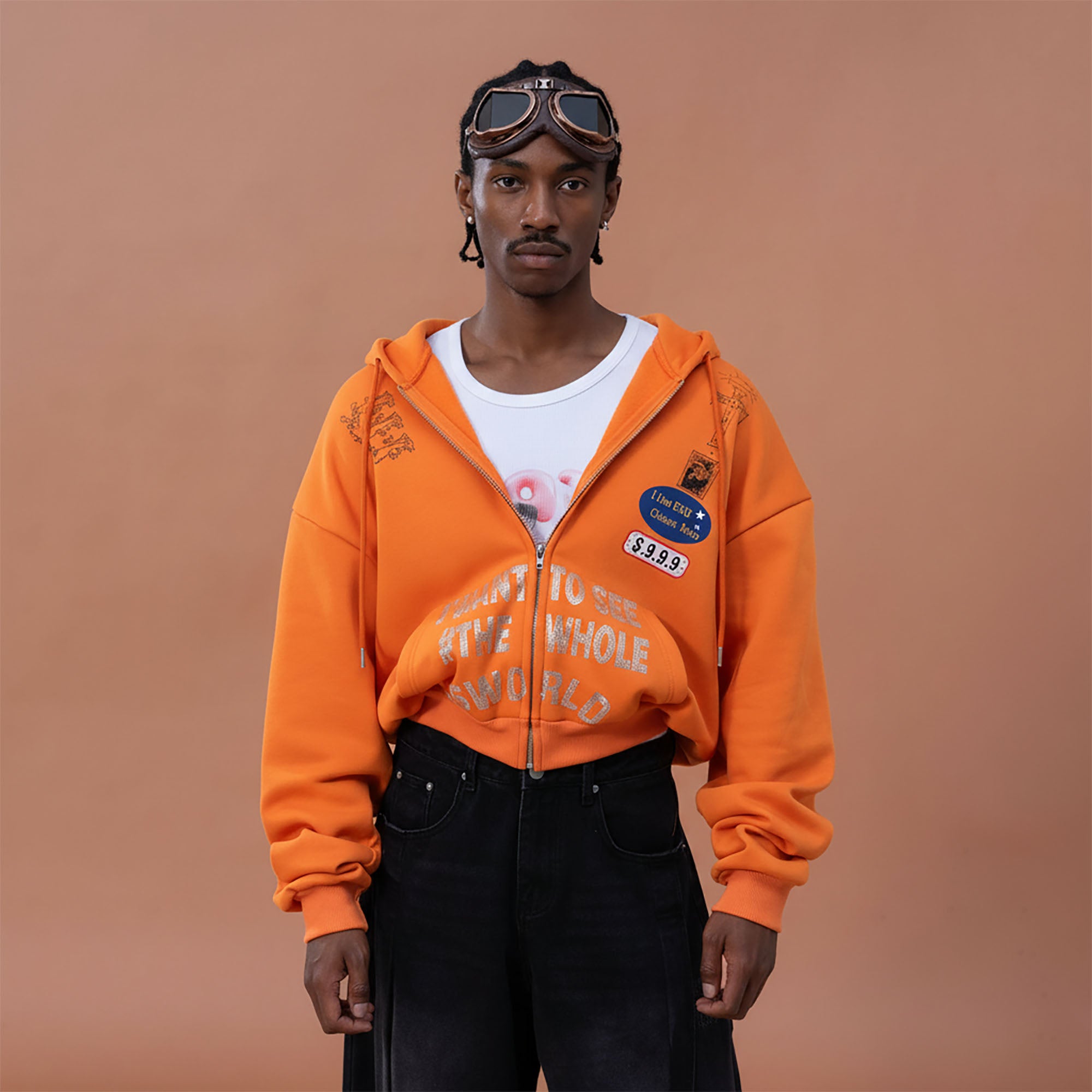 CLP Badge Patch Cropped Zip-Up Hoodie