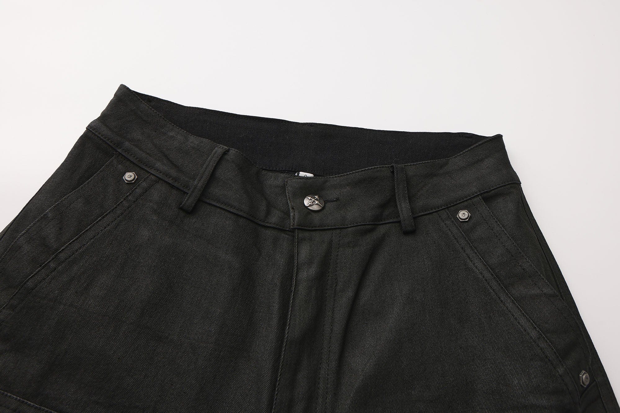 LUUUCAM Waxed Rivet Double-Knee Capri Shorts, premium urban and streetwear designers apparel on PROJECTISR.com, LUUUCAM