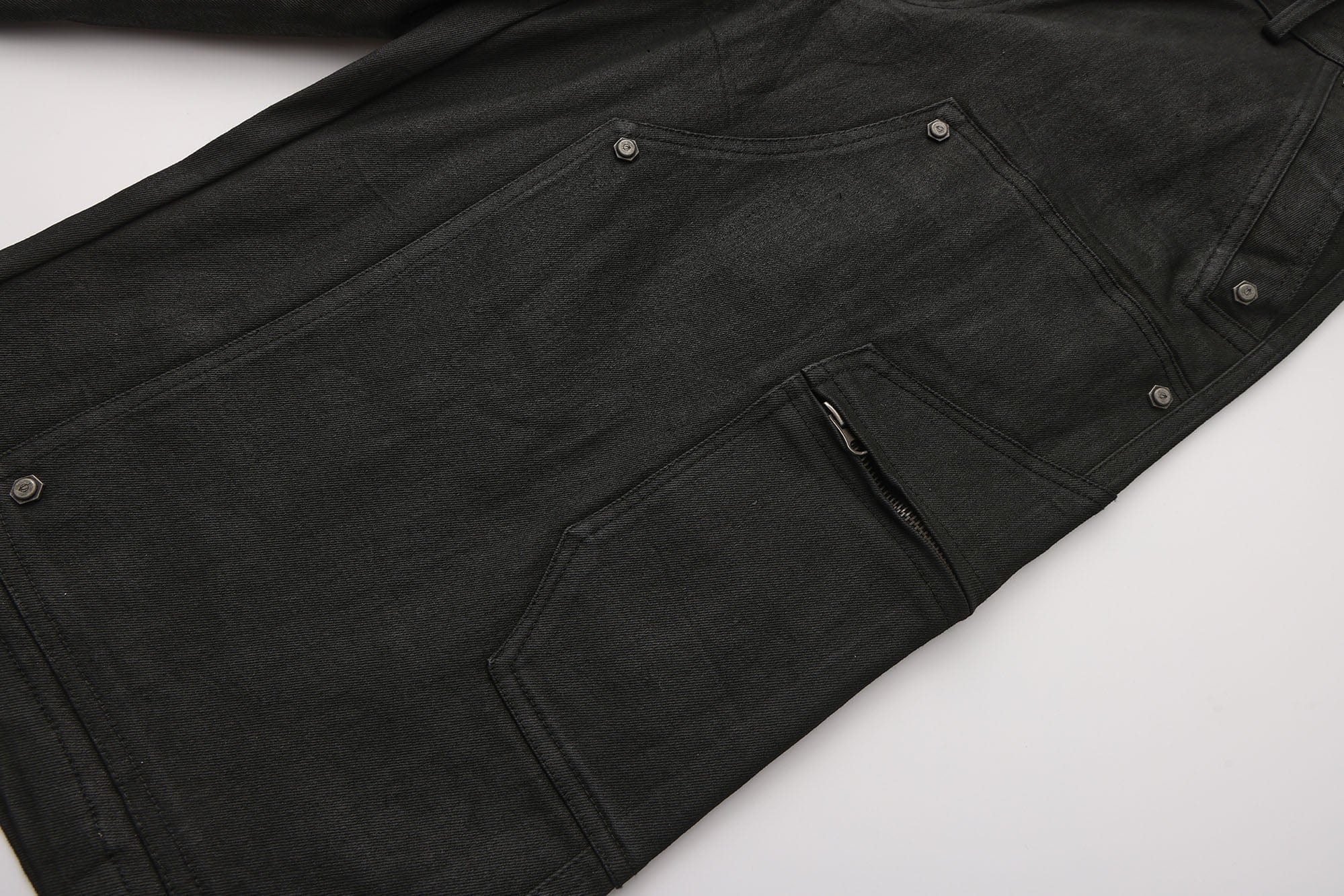 LUUUCAM Waxed Rivet Double-Knee Capri Shorts, premium urban and streetwear designers apparel on PROJECTISR.com, LUUUCAM