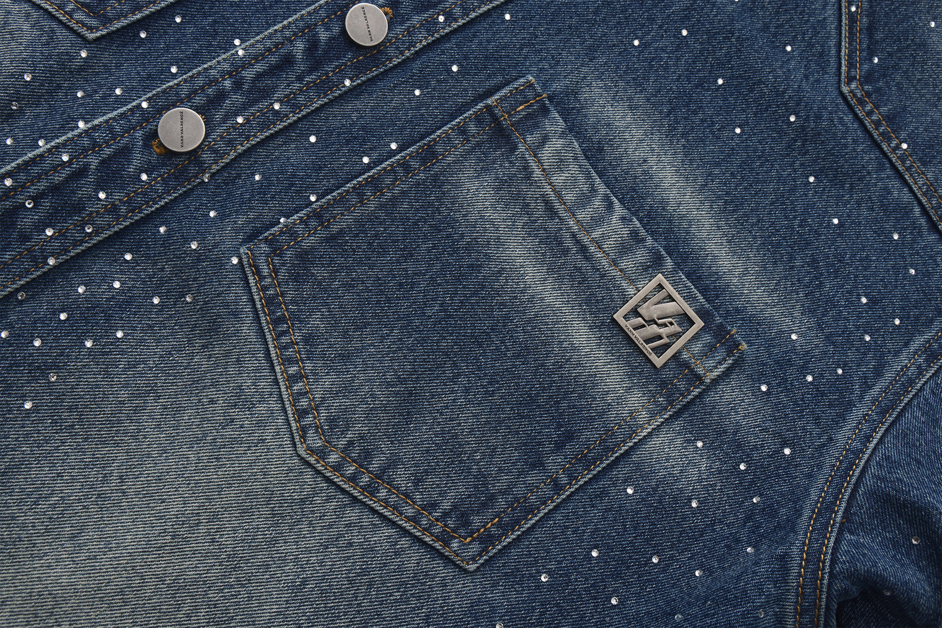 VANN VALRENCE Washed Diamond Denim Shirt Jacket