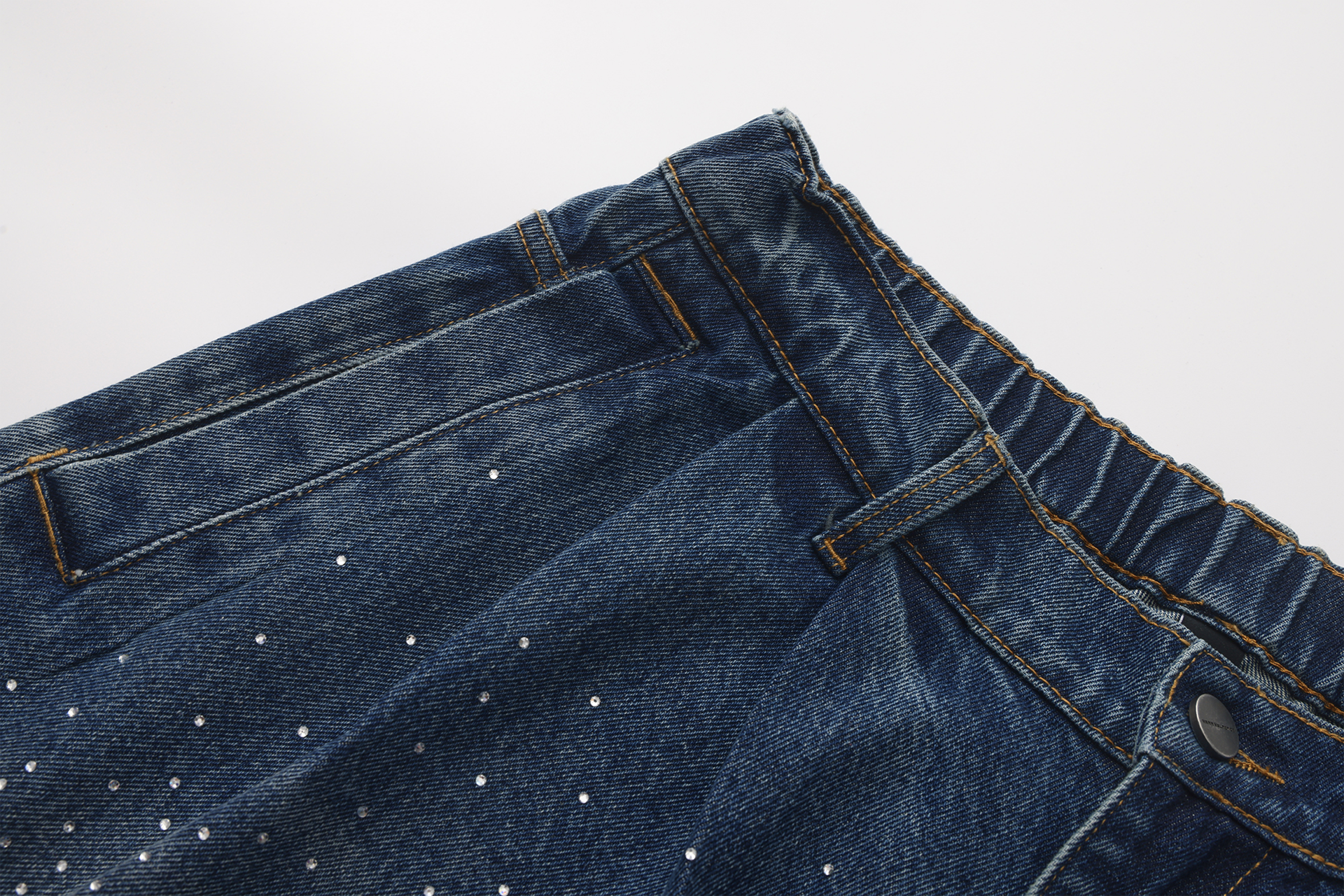VANN VALRENCE Washed Diamond Curved Wide-Leg Jeans