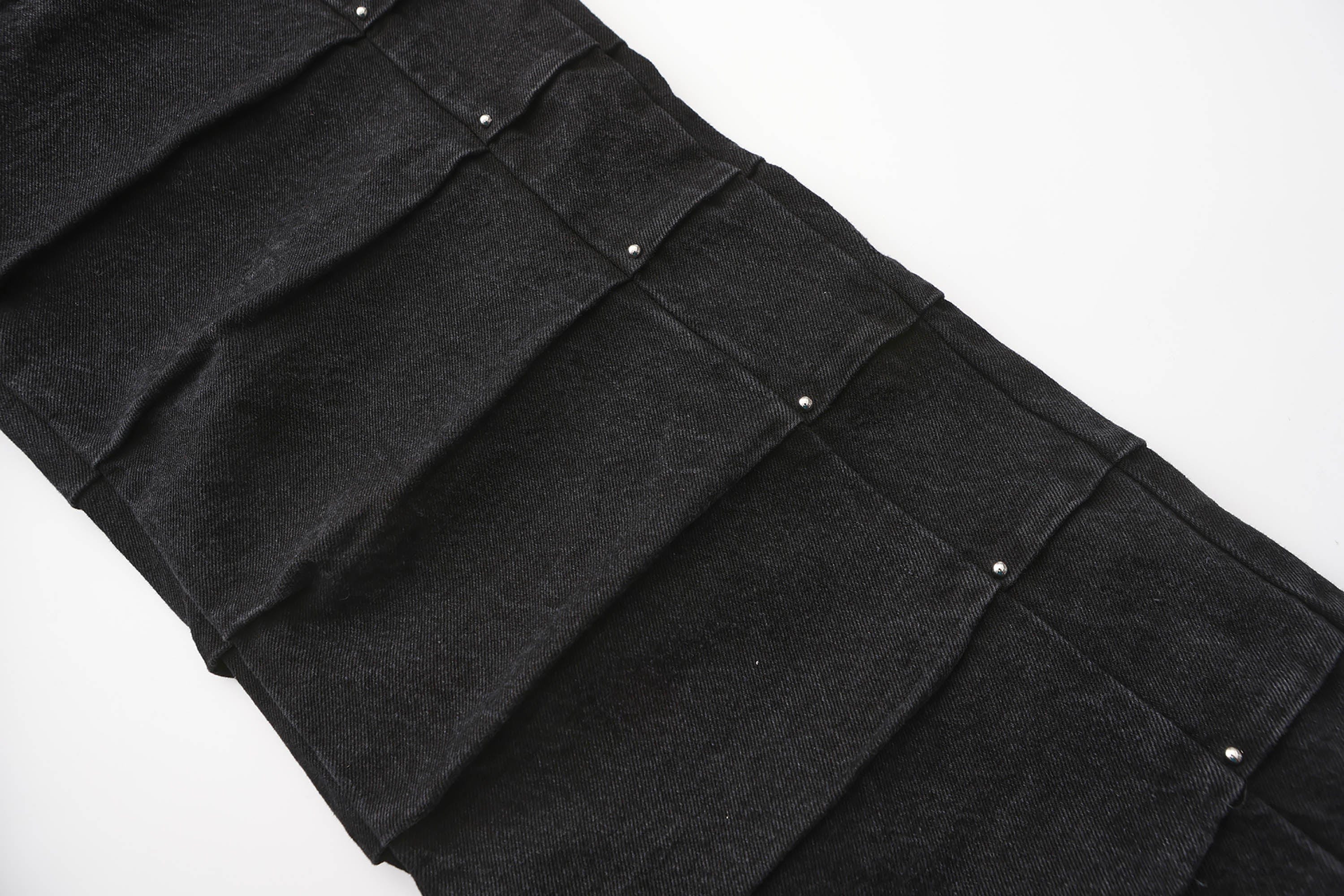 BLACK8MOB Armour Crinkled Rivet Pants, premium urban and streetwear designers apparel on PROJECTISR.com, BLACK8MOB
