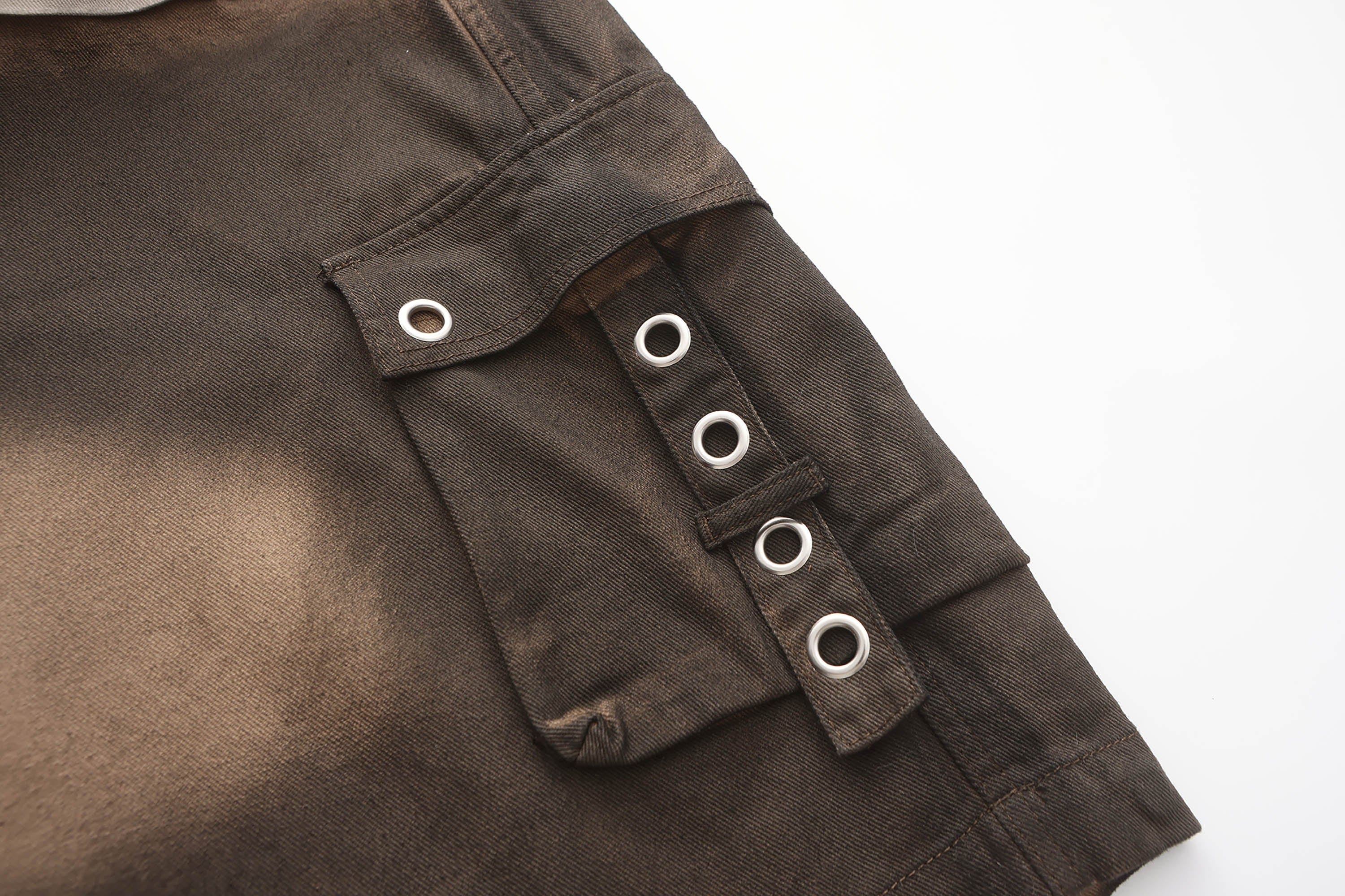 BLACK8MOB Distressed Paneled Multi-Pocket Cargo, premium urban and streetwear designers apparel on PROJECTISR.com, BLACK8MOB