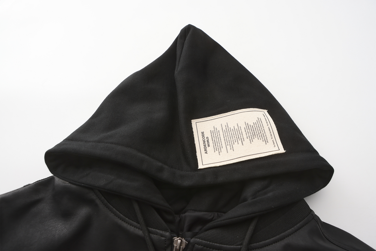 ARDENCODE Oversized Hooded Faux Leather Bomber Jacket, premium urban and streetwear designers apparel on PROJECTISR.com, ARDENCODE