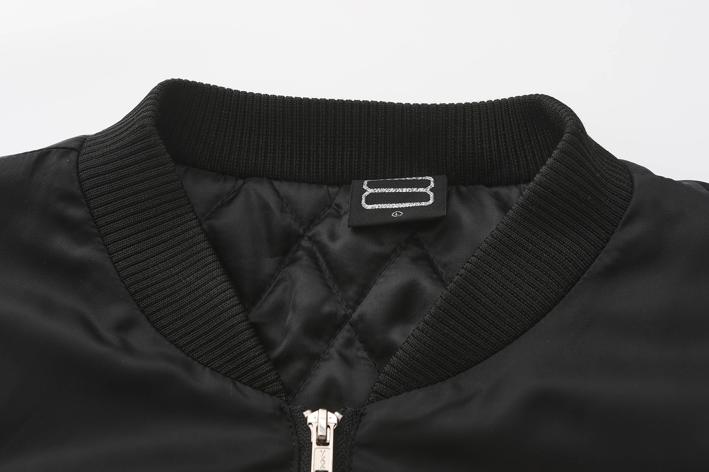 BLACK8MOB Studded Patchwork Bomber Jacket, premium urban and streetwear designers apparel on PROJECTISR.com, BLACK8MOB