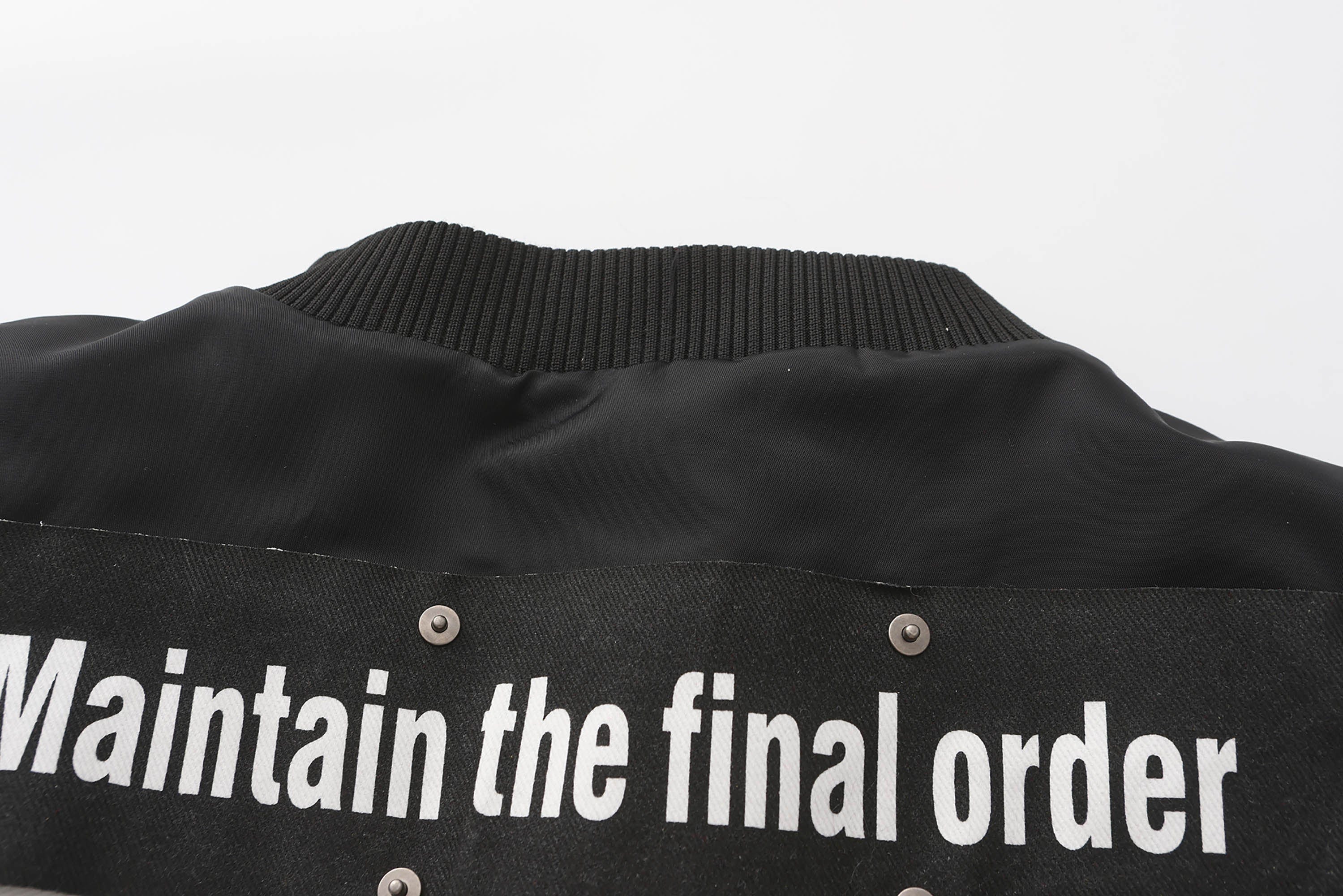 BLACK8MOB Studded Patchwork Bomber Jacket, premium urban and streetwear designers apparel on PROJECTISR.com, BLACK8MOB