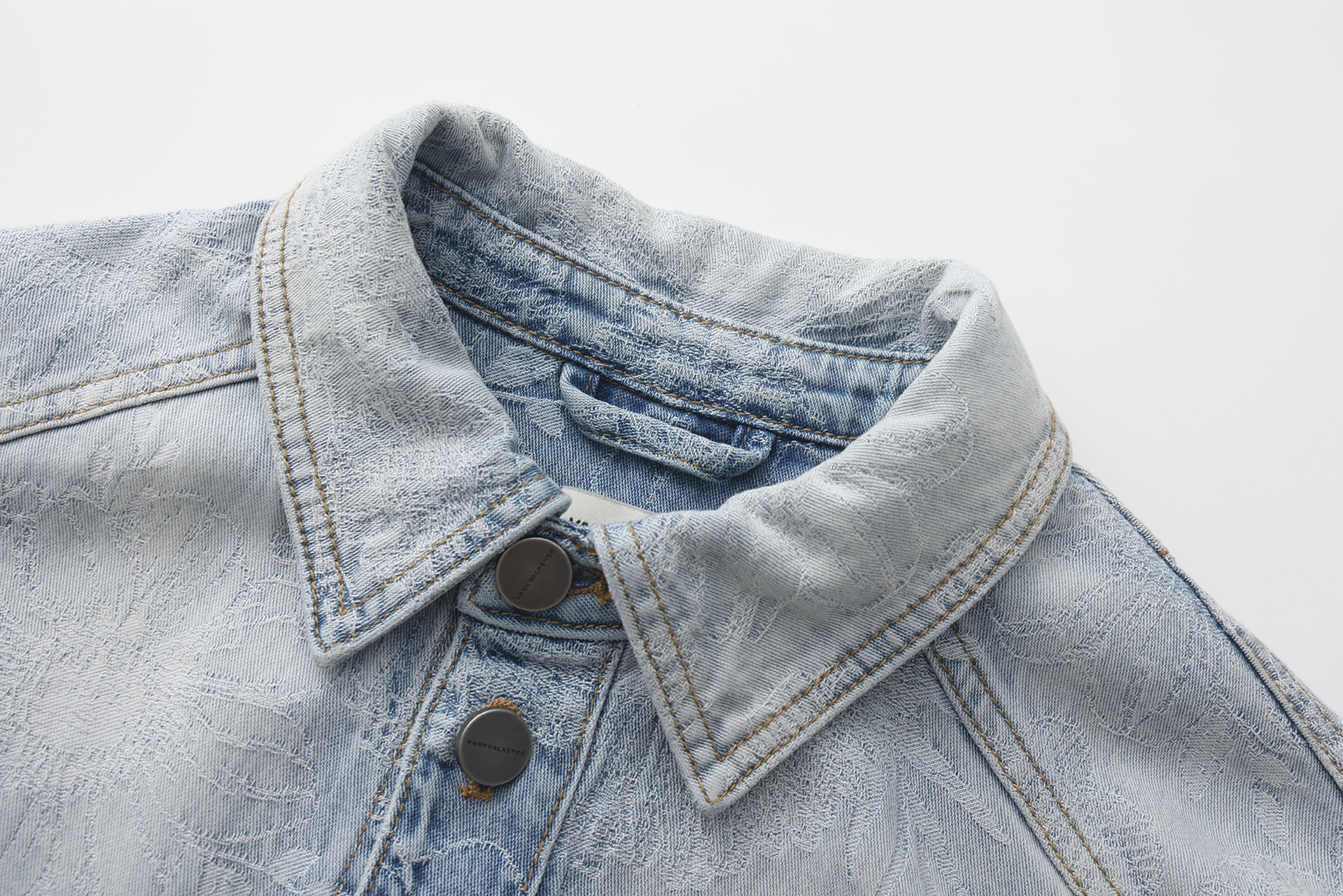 VANN VALRENCE Washed Floral Jacquard Denim Shirt, premium urban and streetwear designers apparel on PROJECTISR.com, VANN VALRENCE