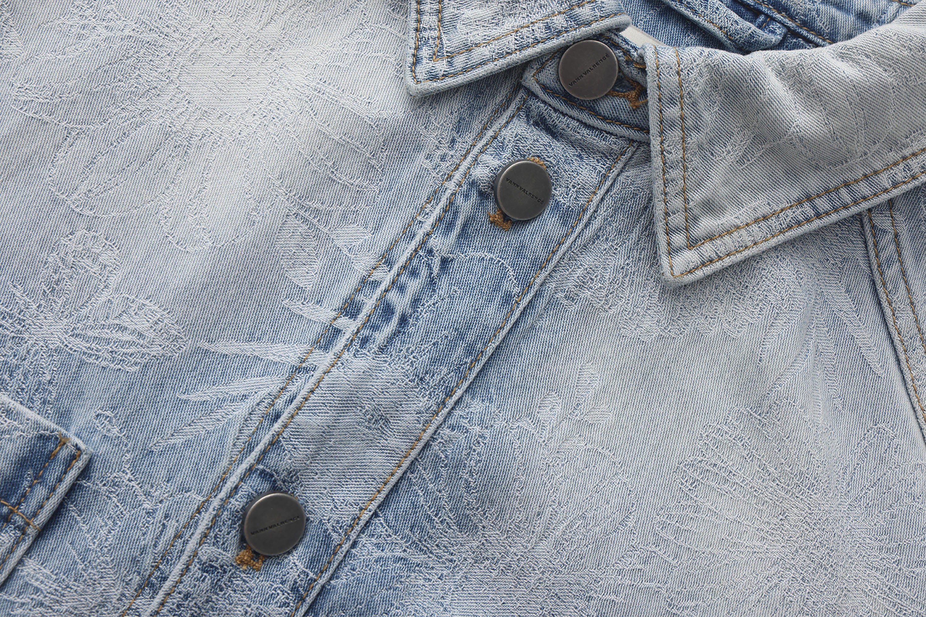 VANN VALRENCE Washed Floral Jacquard Denim Shirt, premium urban and streetwear designers apparel on PROJECTISR.com, VANN VALRENCE