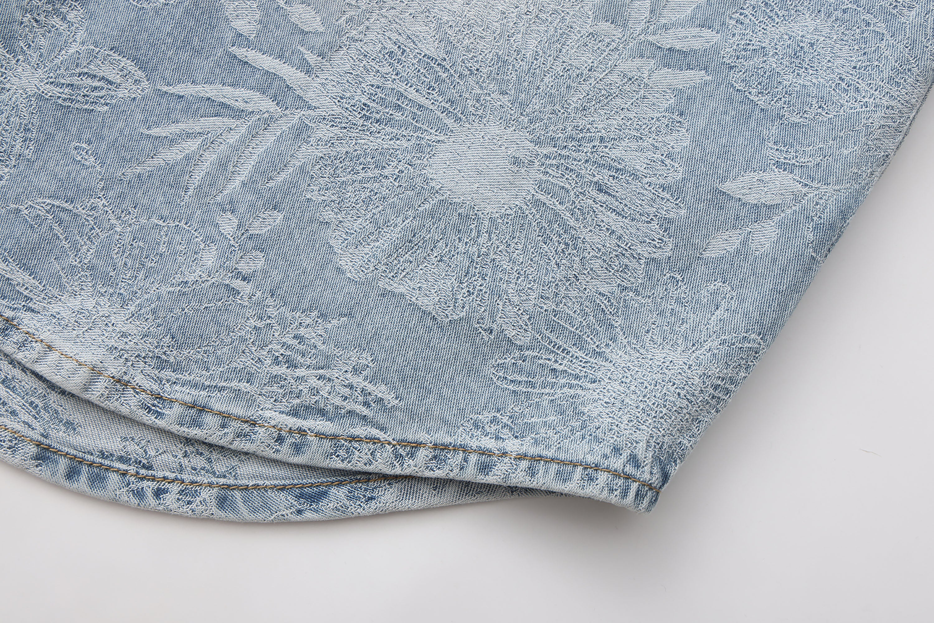 VANN VALRENCE Washed Floral Jacquard Denim Shirt, premium urban and streetwear designers apparel on PROJECTISR.com, VANN VALRENCE