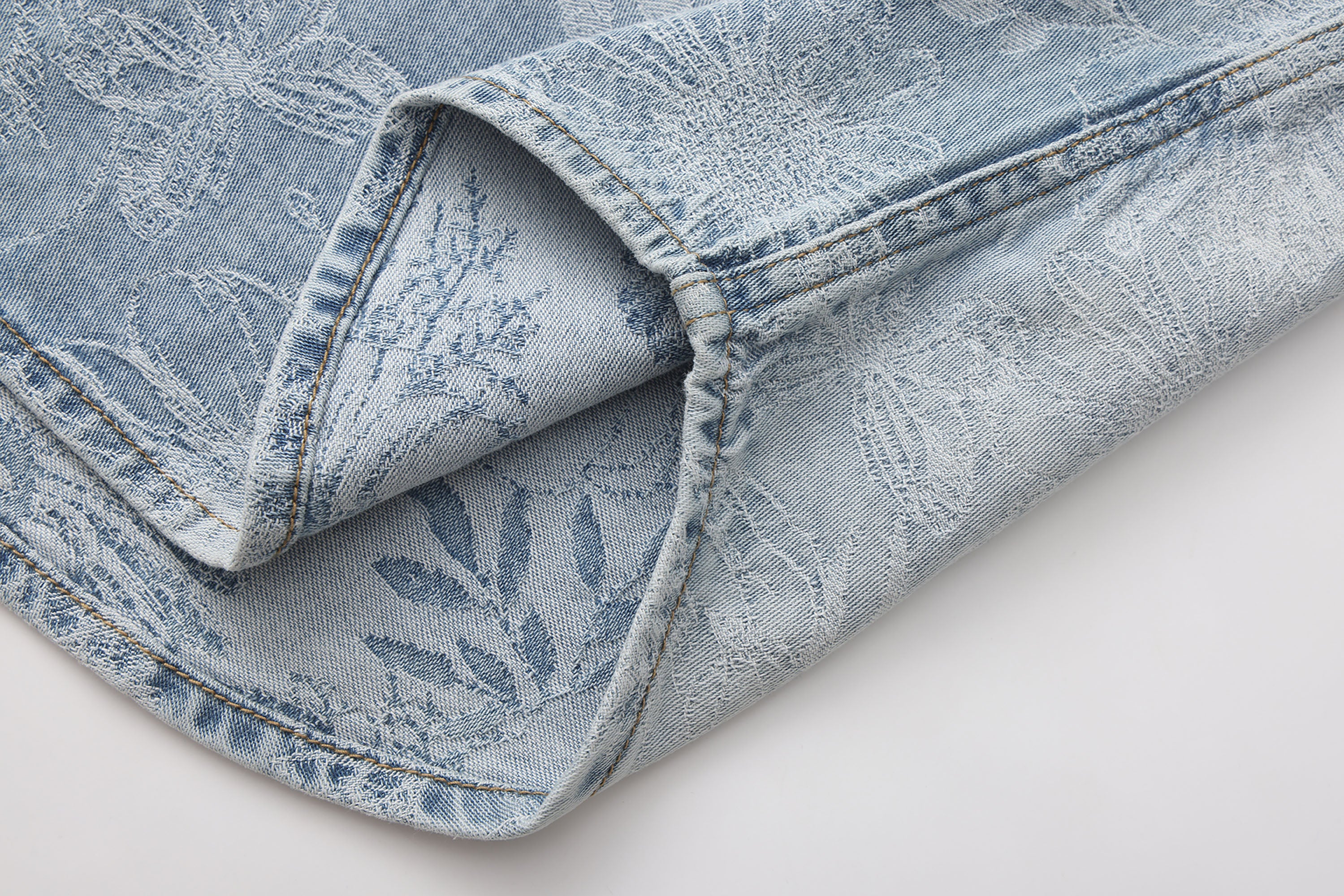VANN VALRENCE Washed Floral Jacquard Denim Shirt, premium urban and streetwear designers apparel on PROJECTISR.com, VANN VALRENCE