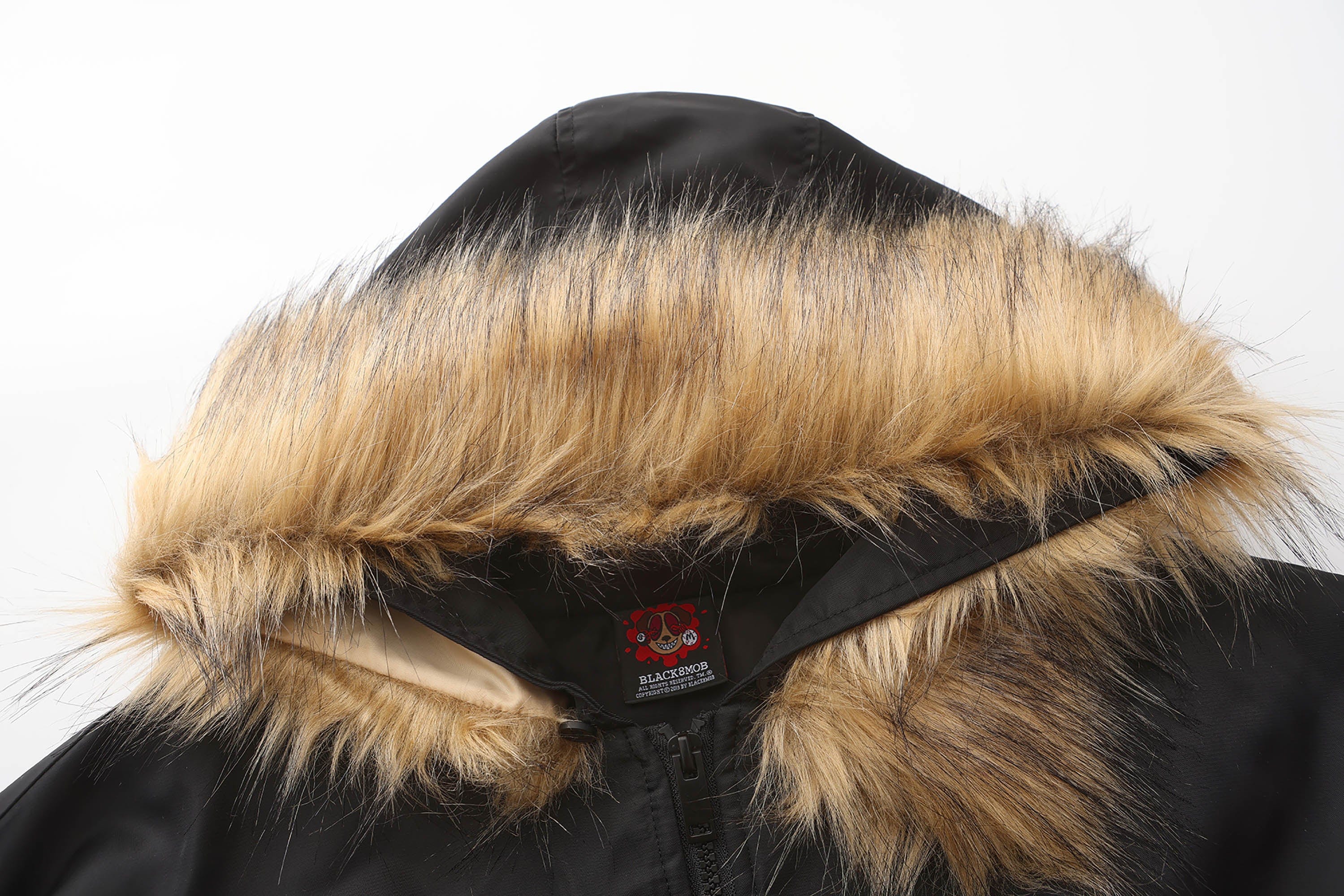 BLACK8MOB Flame Detachable-Fur Hooded Jacket, premium urban and streetwear designers apparel on PROJECTISR.com, BLACK8MOB
