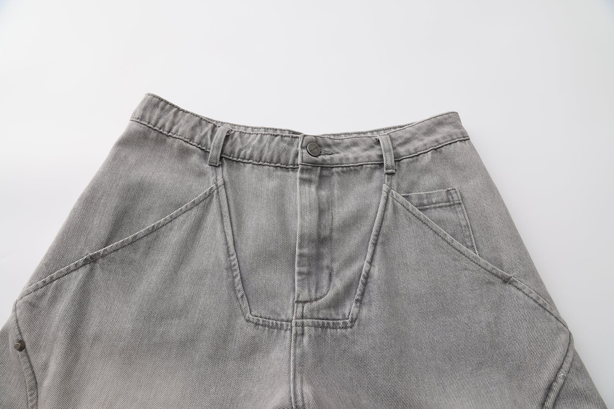 VANN VALRENCE Washed Riveted Curved-Seam Denim Pants