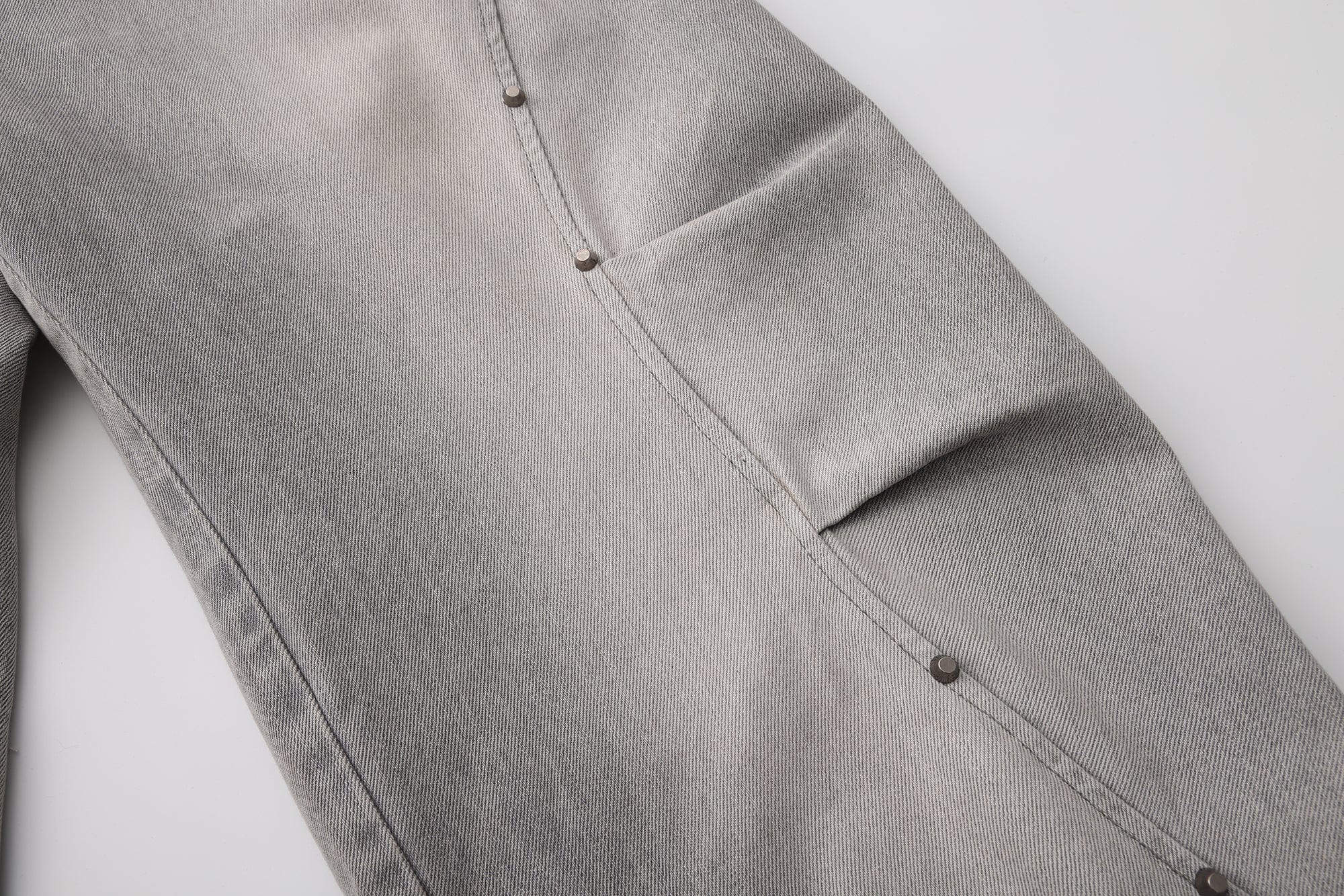 VANN VALRENCE Washed Riveted Curved-Seam Denim Pants