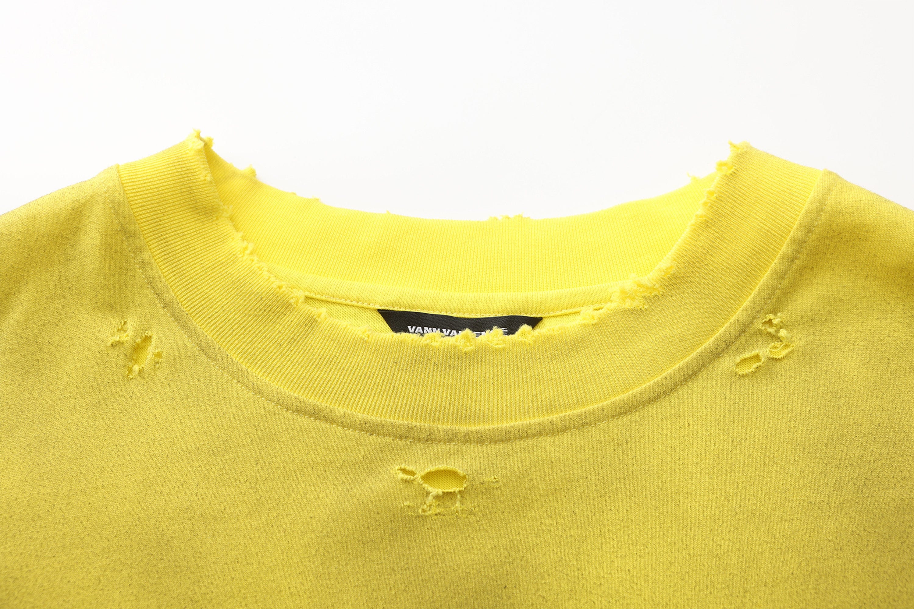 VANN VALRENCE Distressed Contrast Graphic Long-Sleeve Tee, premium urban and streetwear designers apparel on PROJECTISR.com, VANN VALRENCE