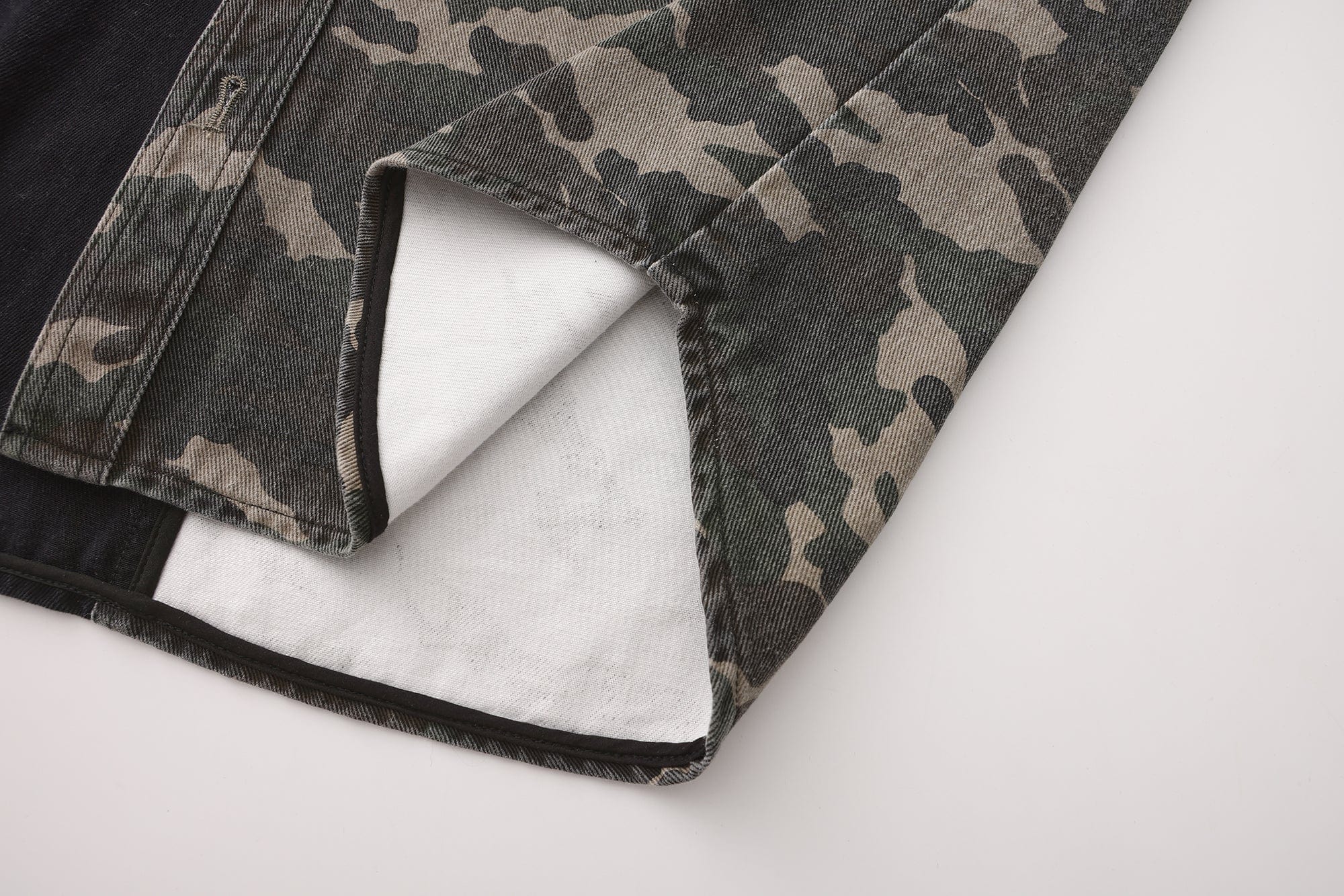 VANN VALRENCE Paneled Camo Denim Shirt