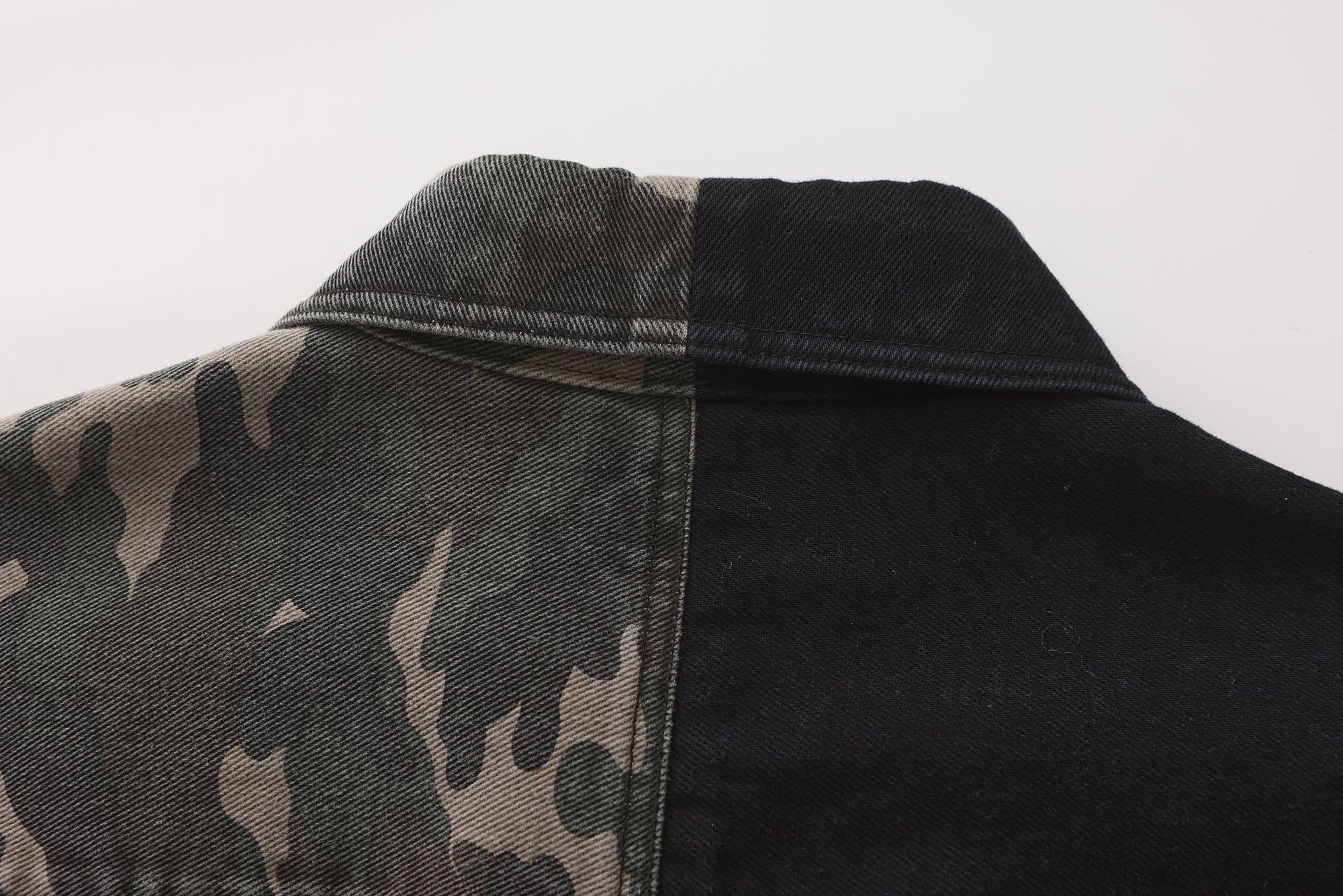 VANN VALRENCE Paneled Camo Denim Shirt