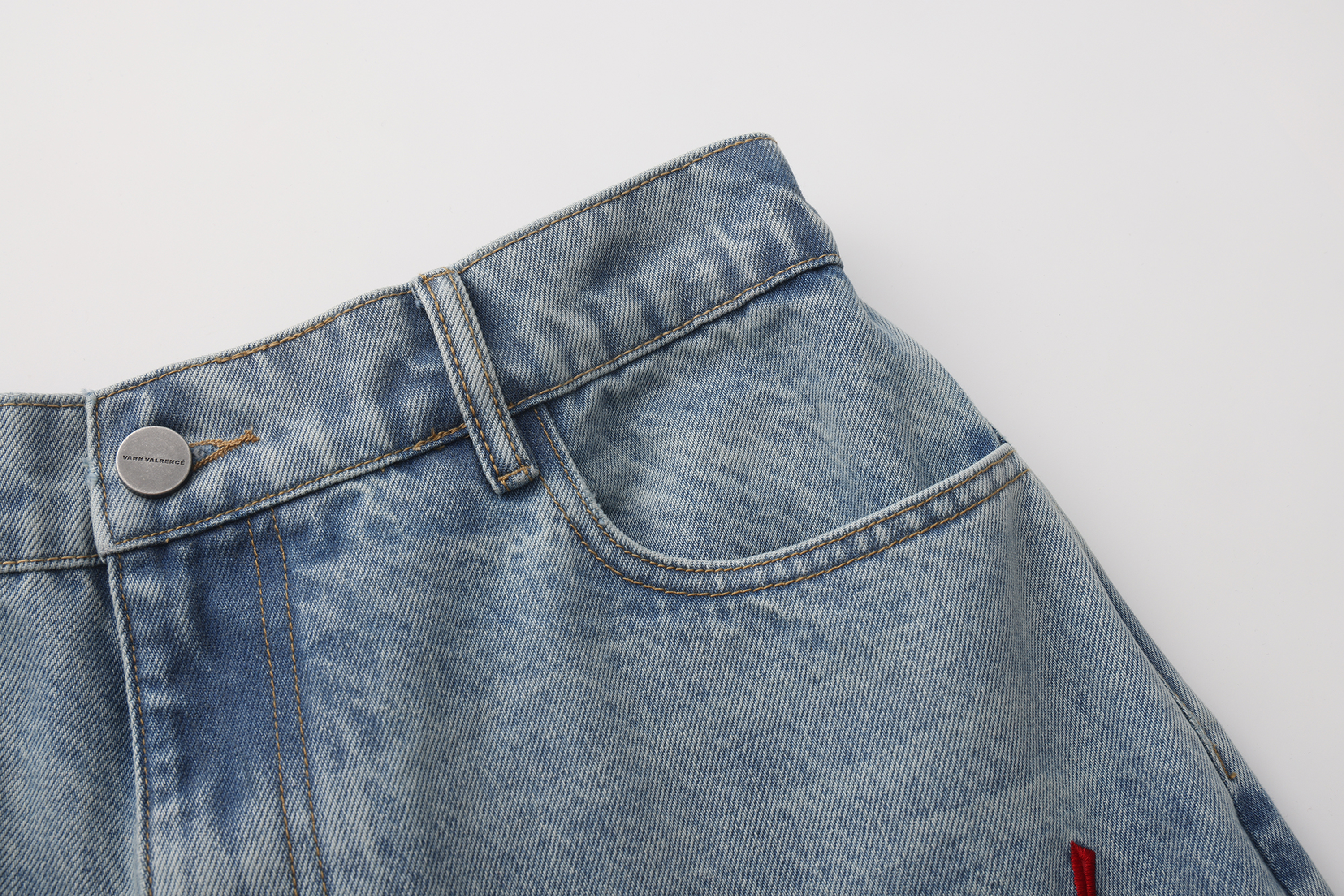 VANN VALRENCE Contrast Panel LOGO Patch Washed Jeans