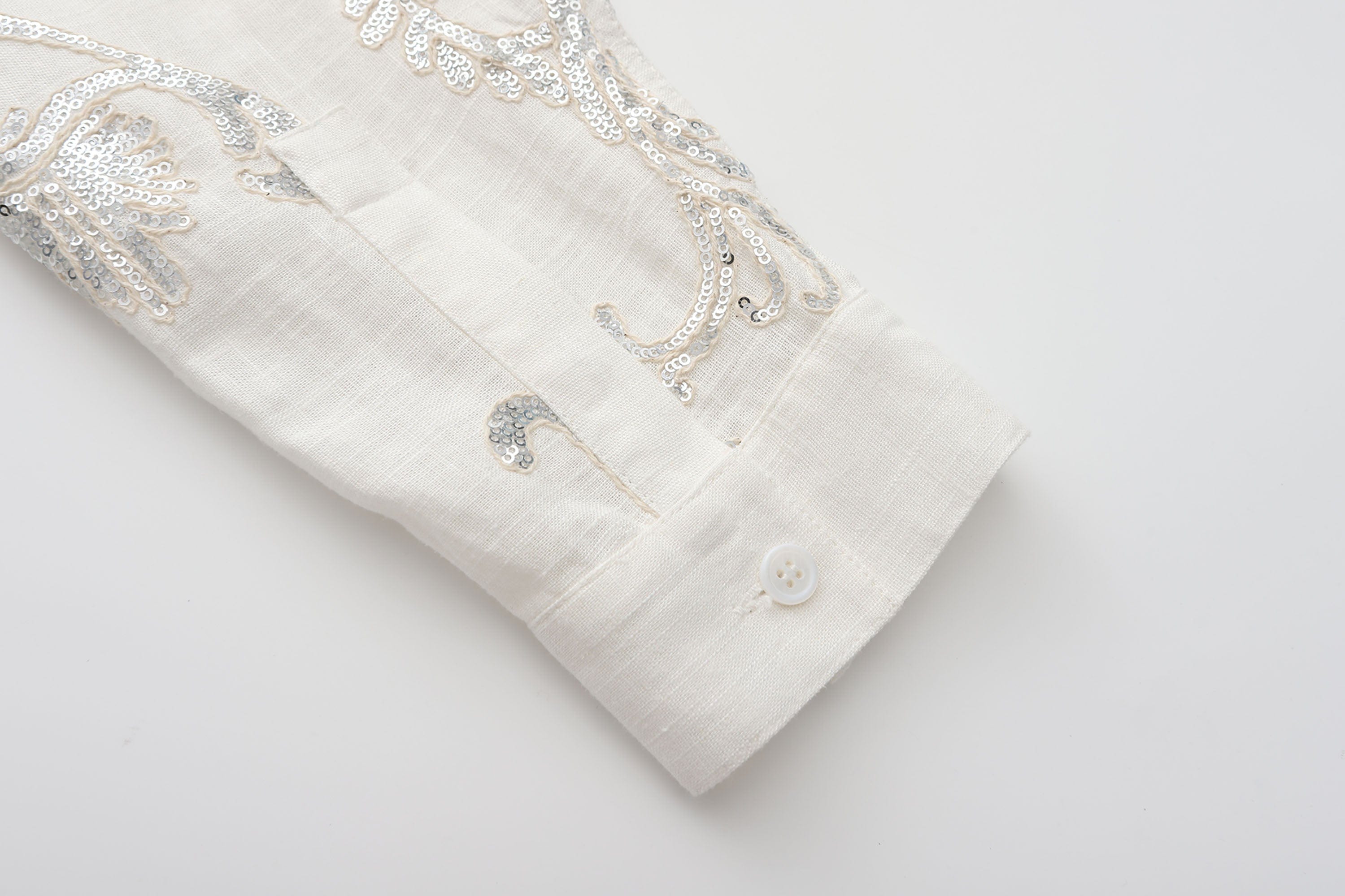 ORAL UTOPIA Ornate Sequin Embroidered Linen-Blended Tie Shirt, premium urban and streetwear designers apparel on PROJECTISR.com, ORAL UTOPIA