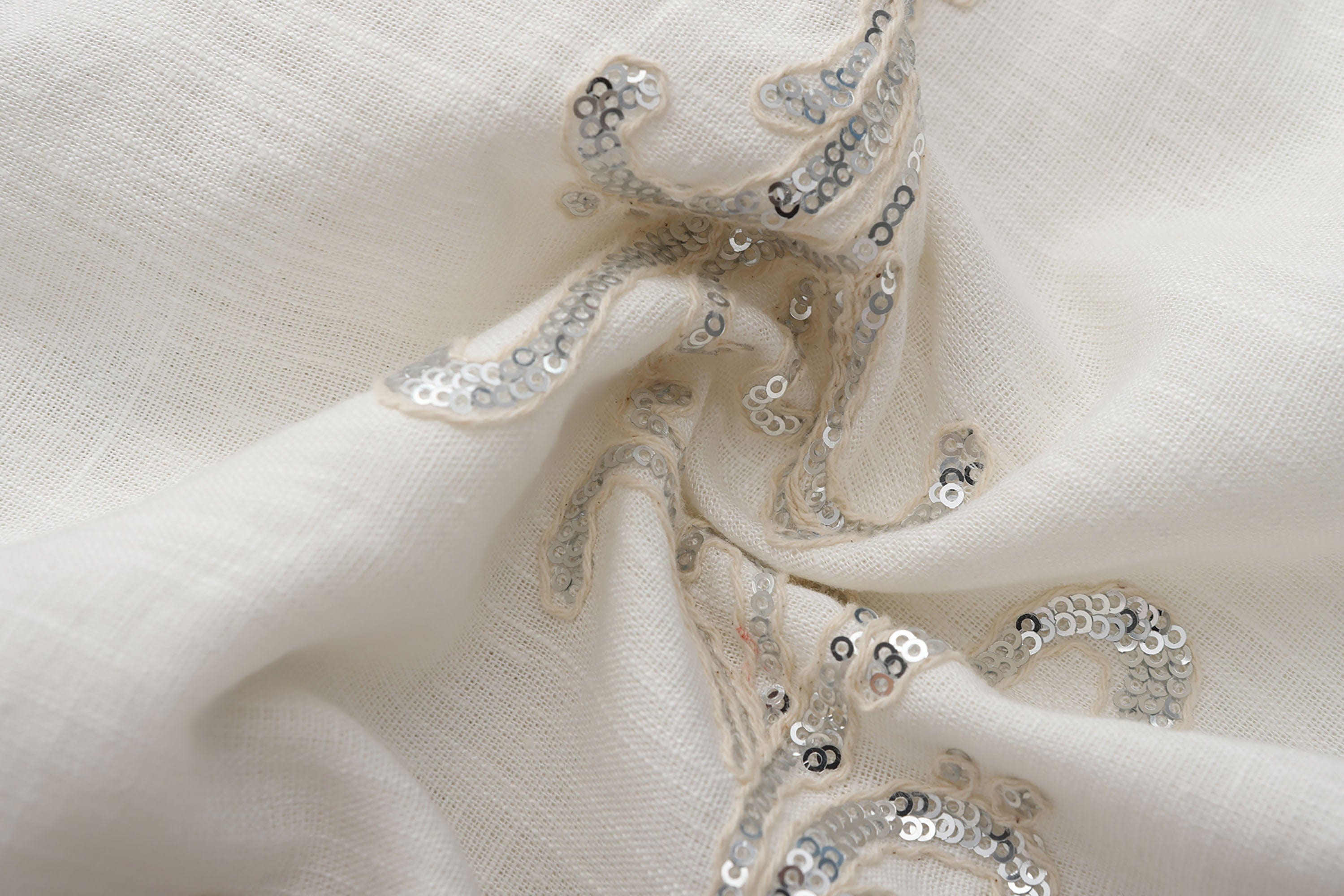 ORAL UTOPIA Ornate Sequin Embroidered Linen-Blended Tie Shirt, premium urban and streetwear designers apparel on PROJECTISR.com, ORAL UTOPIA
