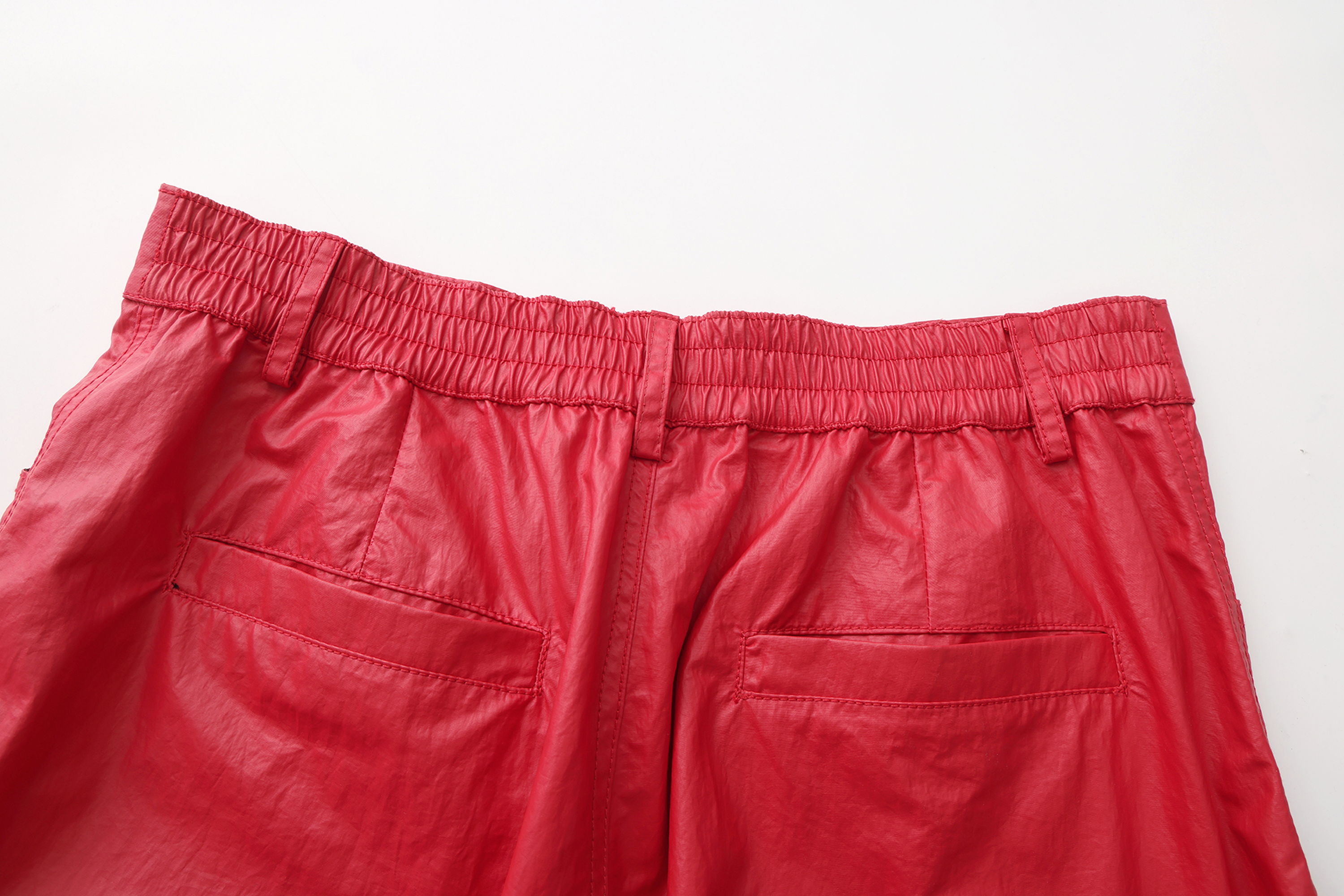 VANN VALRENCE Contrast Double-Knee Glossy Wide-Leg Pants