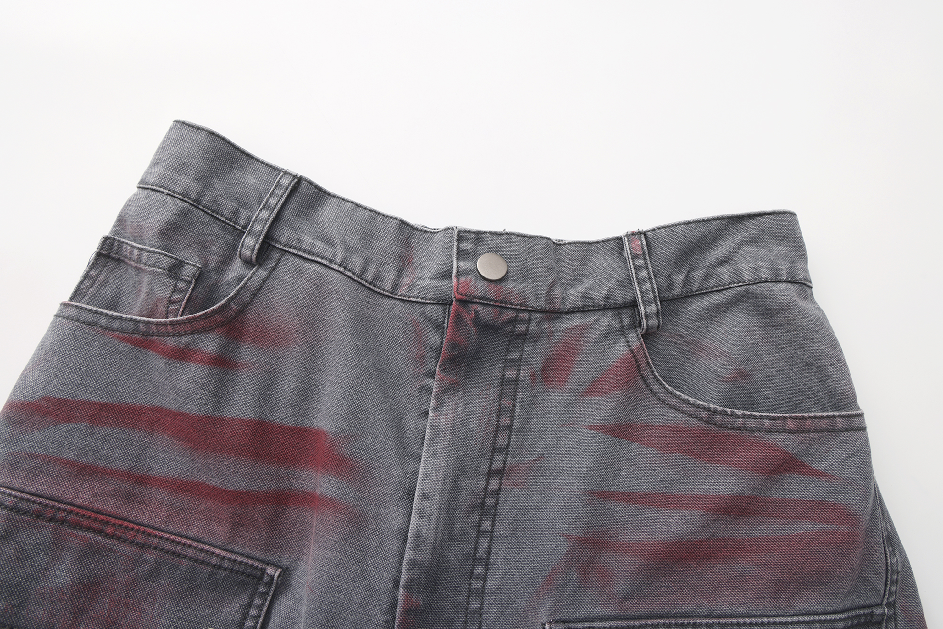VANN VALRENCE Washed Distressed Multi-Pocket Utility Jeans