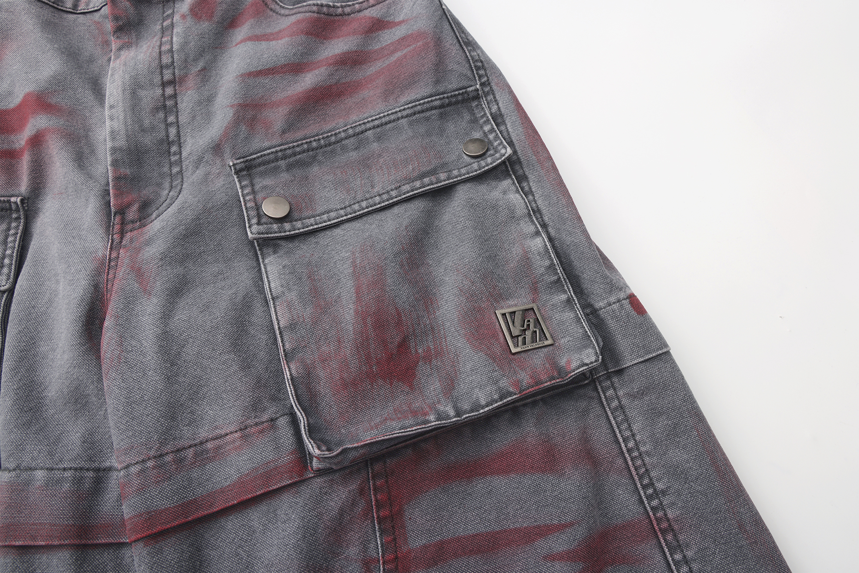 VANN VALRENCE Washed Distressed Multi-Pocket Utility Jeans