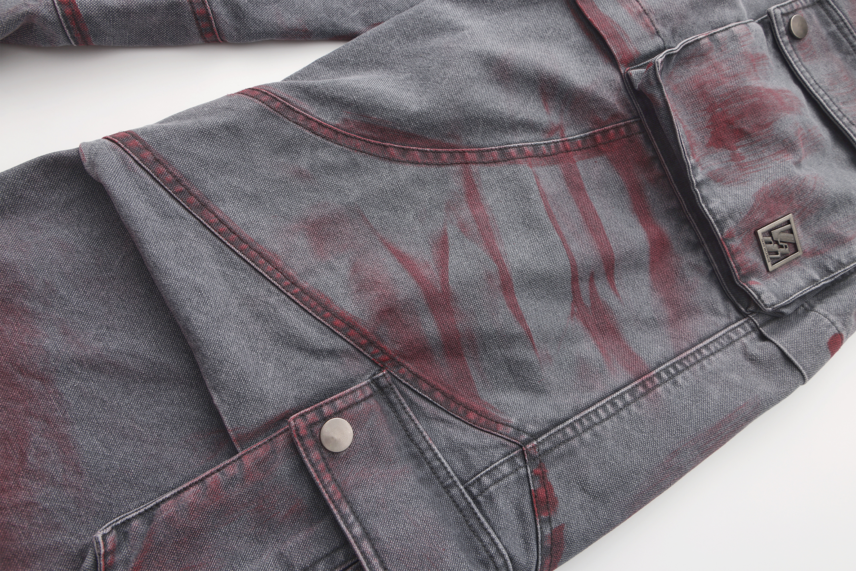 VANN VALRENCE Washed Distressed Multi-Pocket Utility Jeans