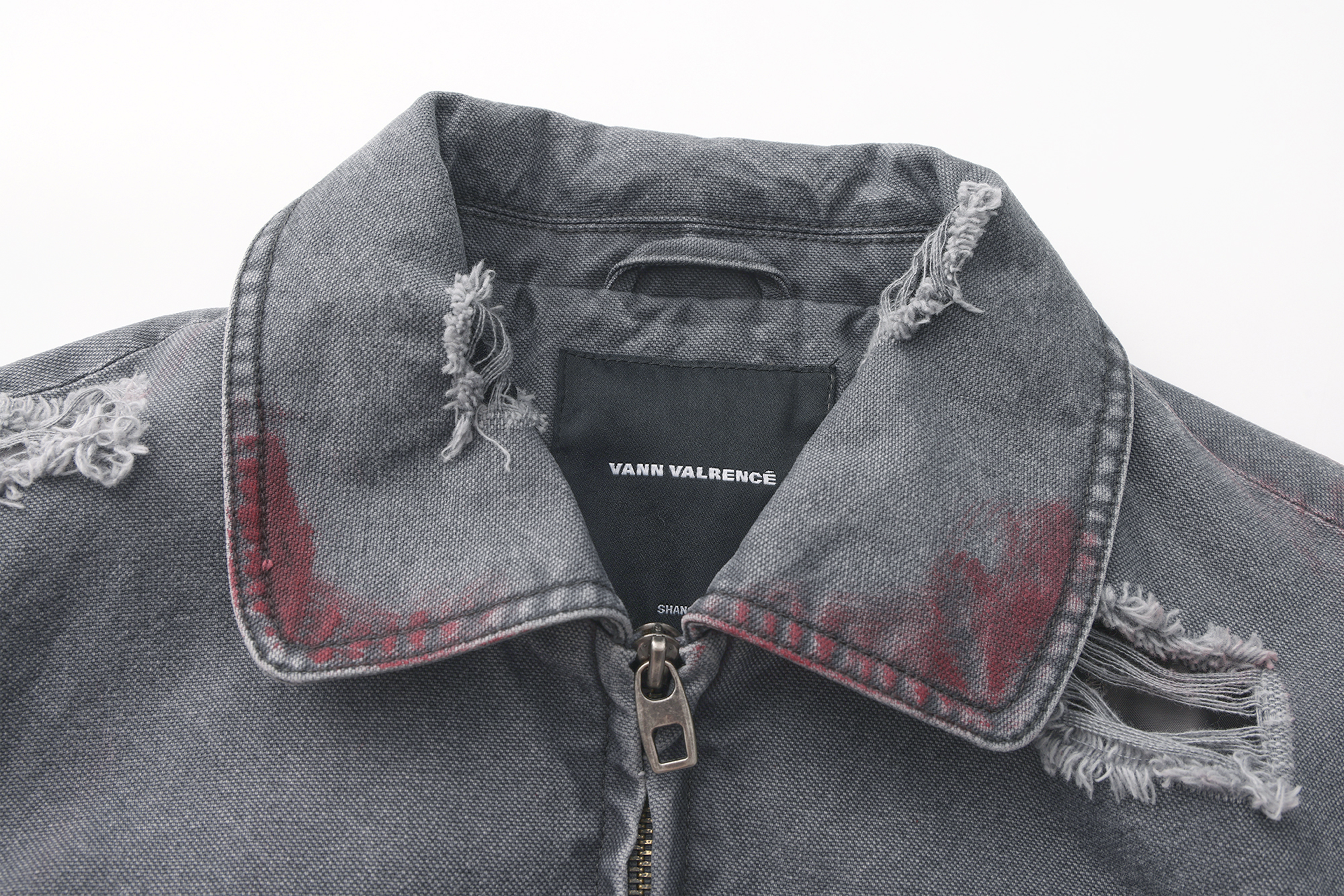 VANN VALRENCE Washed Distressed Multi-Pocket Utility Denim Jacket