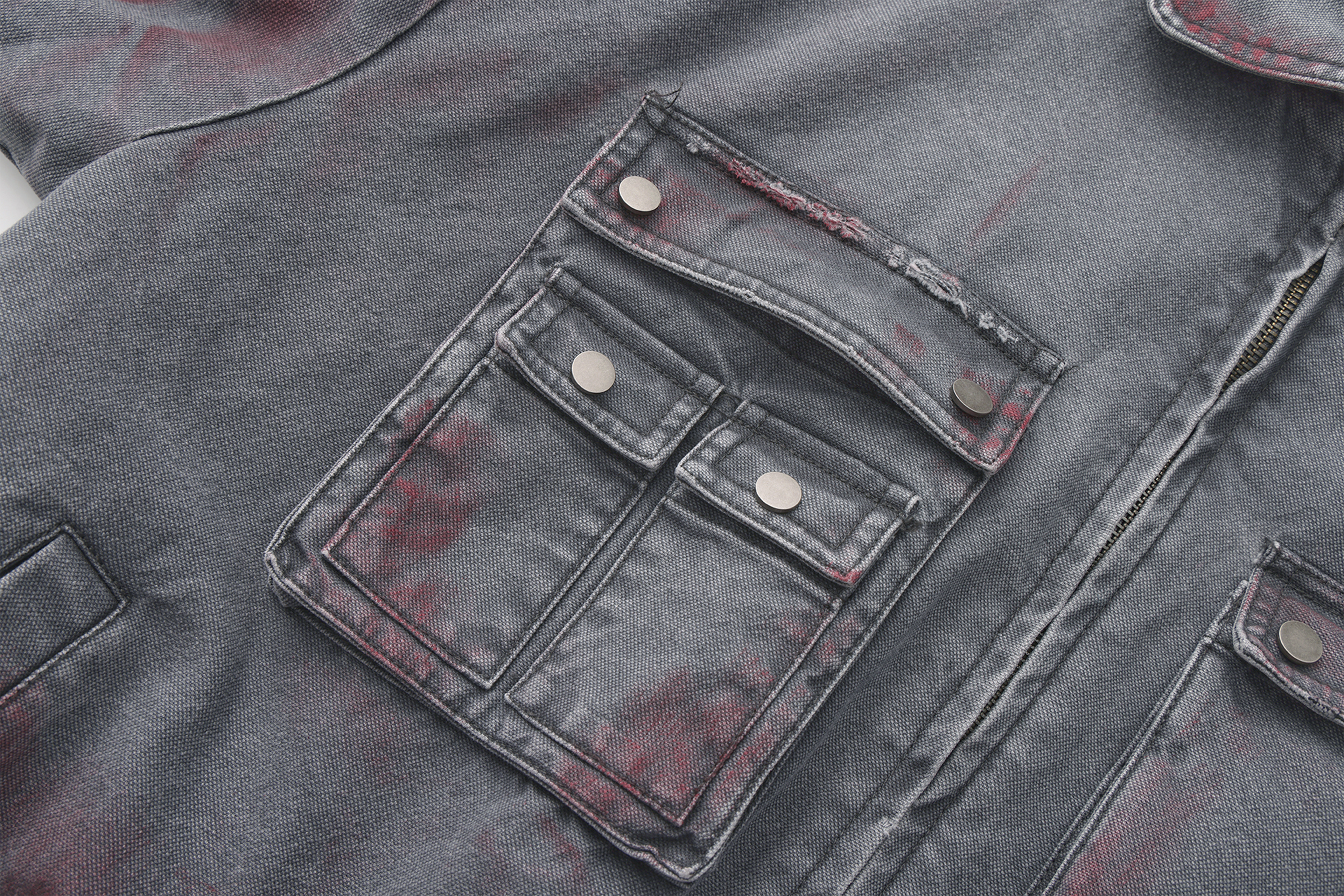 VANN VALRENCE Washed Distressed Multi-Pocket Utility Denim Jacket