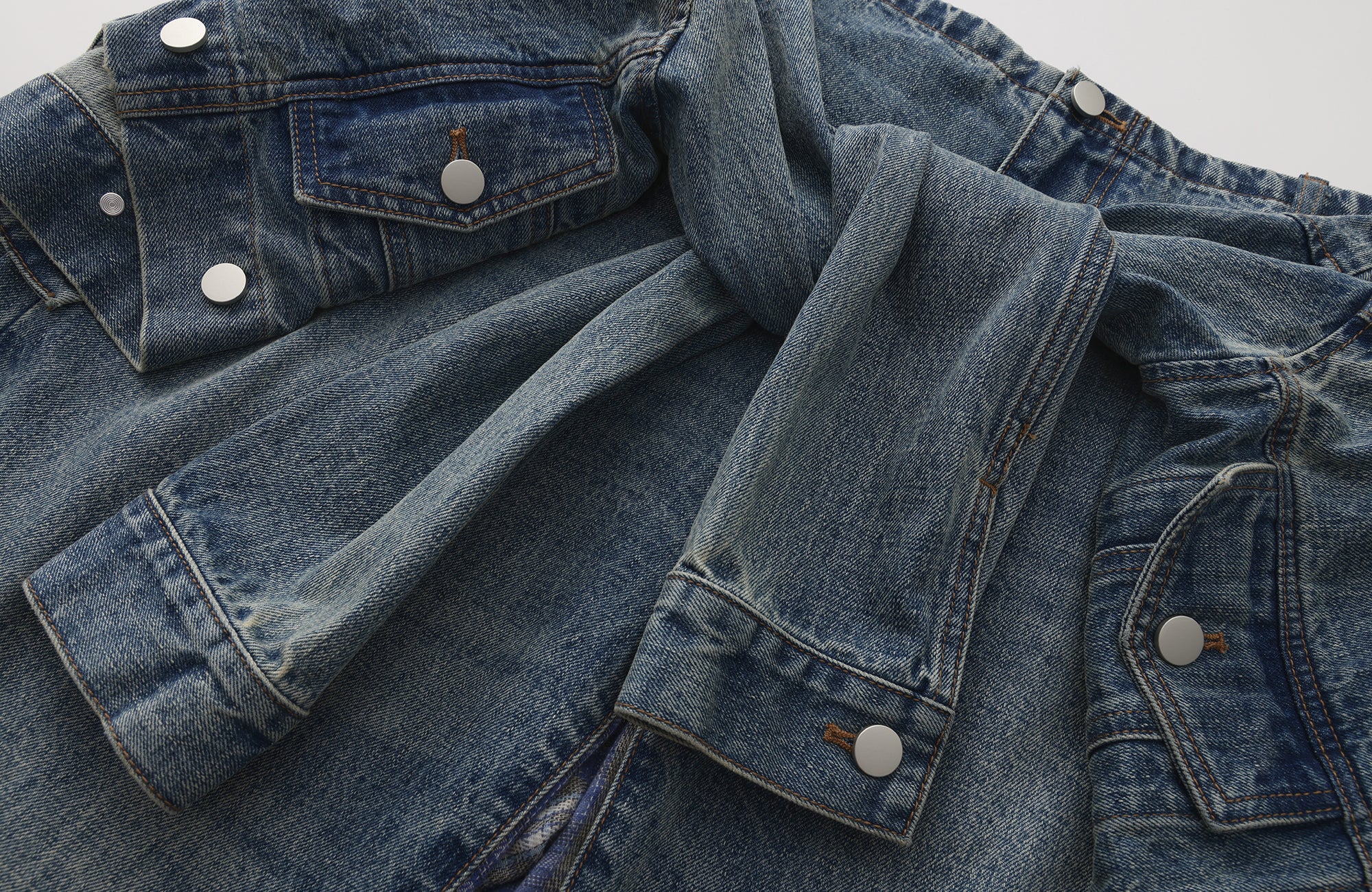 INTERRUPT Plaid Spliced Faux Two-Piece Wide-Leg Jeans