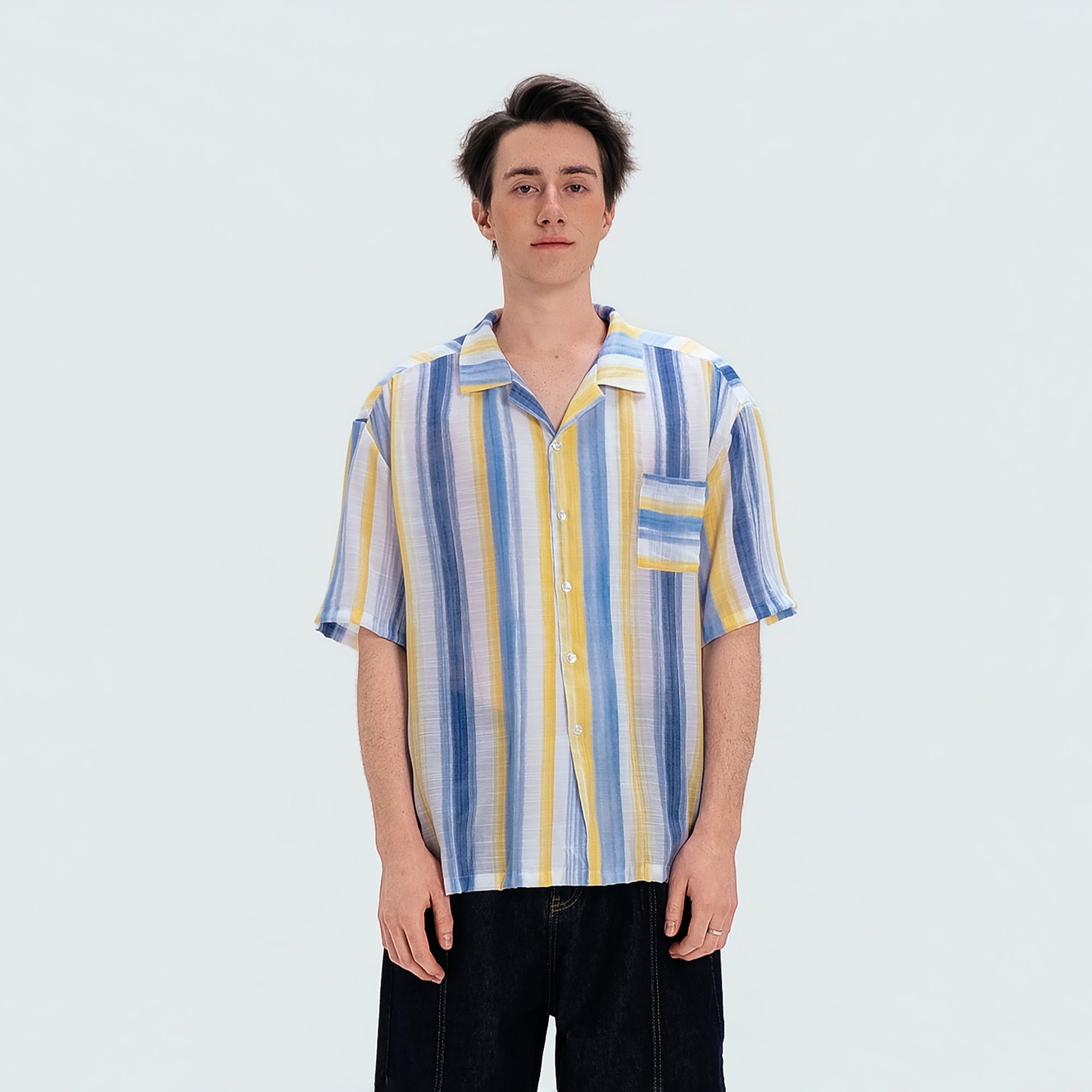 WIID Color-Block Striped Cuban Half Shirt, premium urban and streetwear designers apparel on PROJECTISR.com, WIID