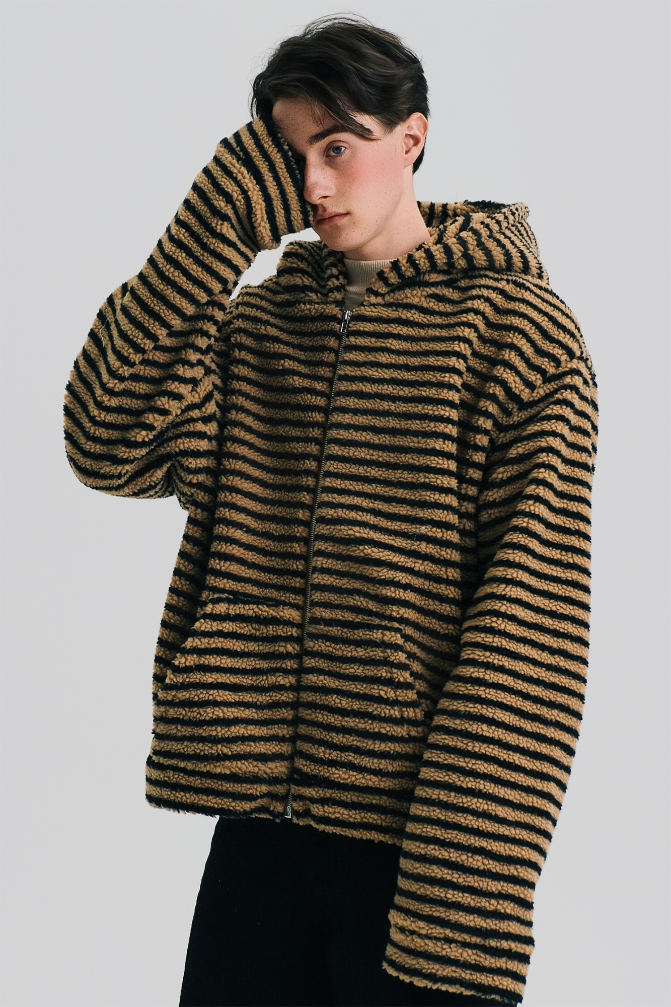 WIID Contrast Striped Fleece Hoodie Jacket