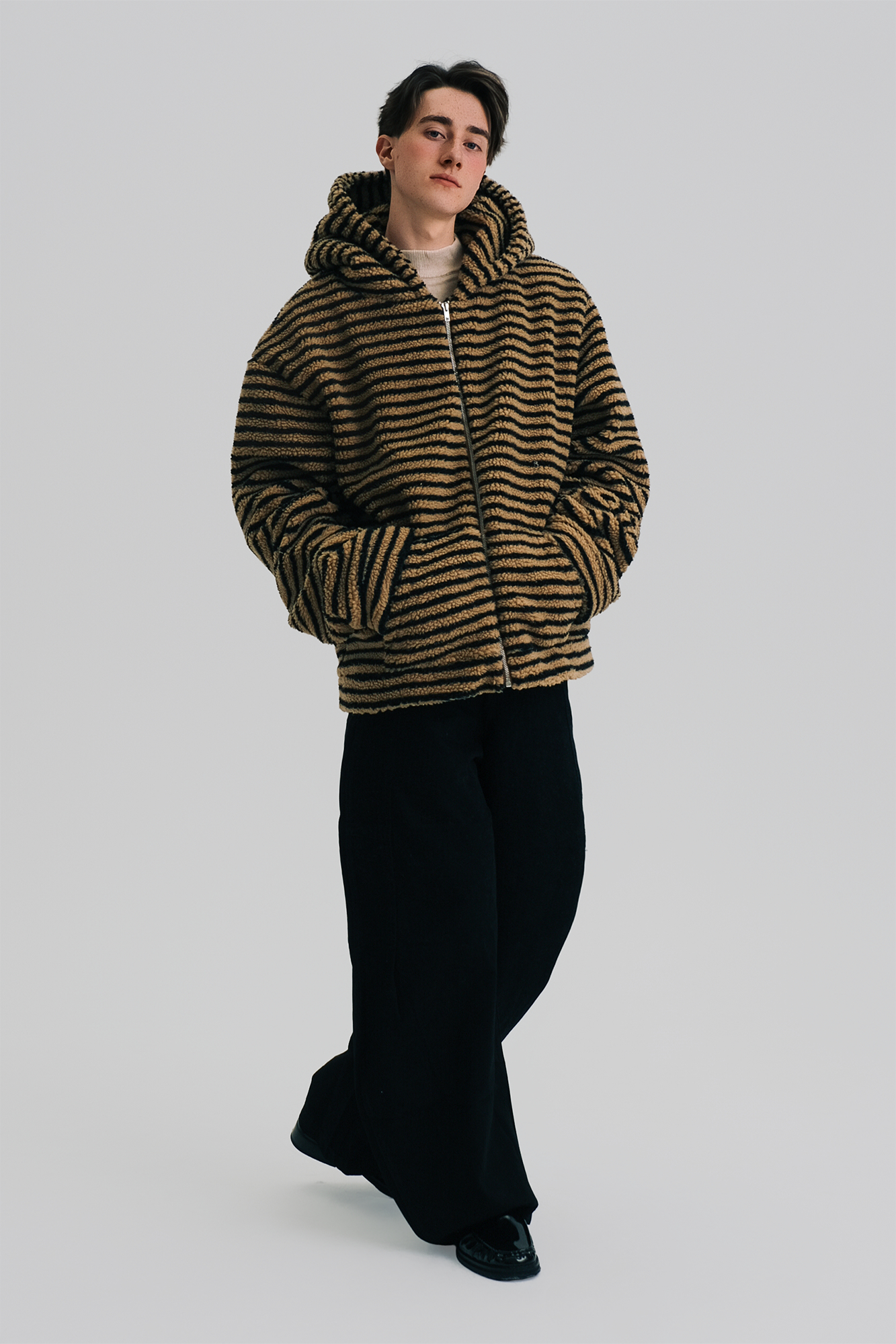 WIID Contrast Striped Fleece Hoodie Jacket