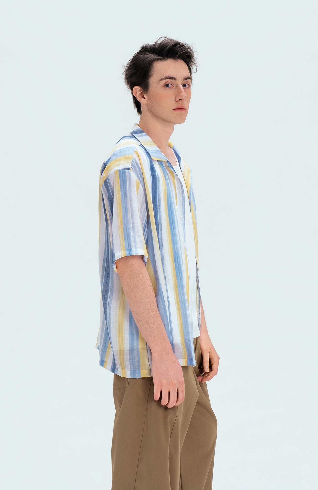 WIID Color-Block Striped Cuban Half Shirt, premium urban and streetwear designers apparel on PROJECTISR.com, WIID