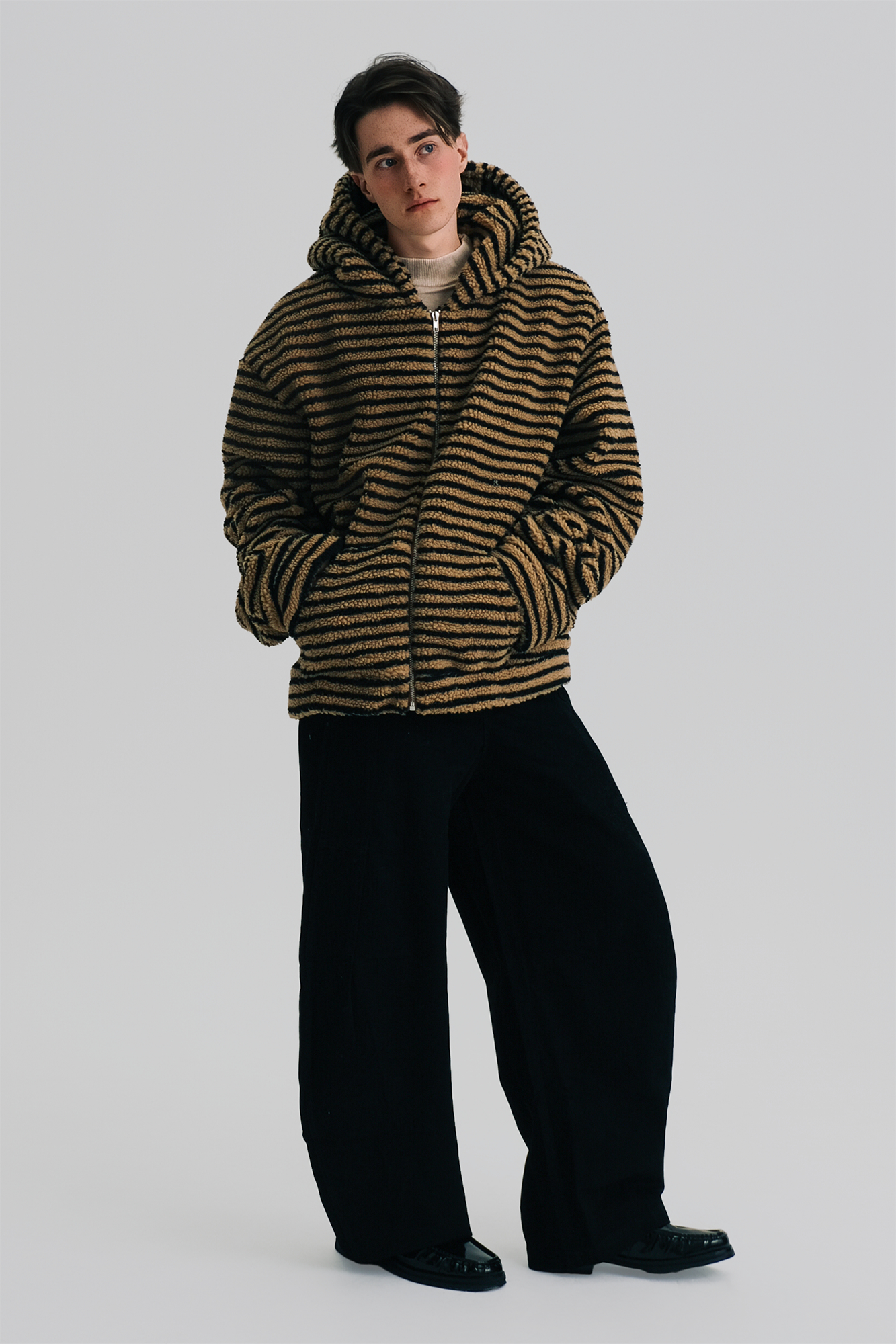WIID Contrast Striped Fleece Hoodie Jacket