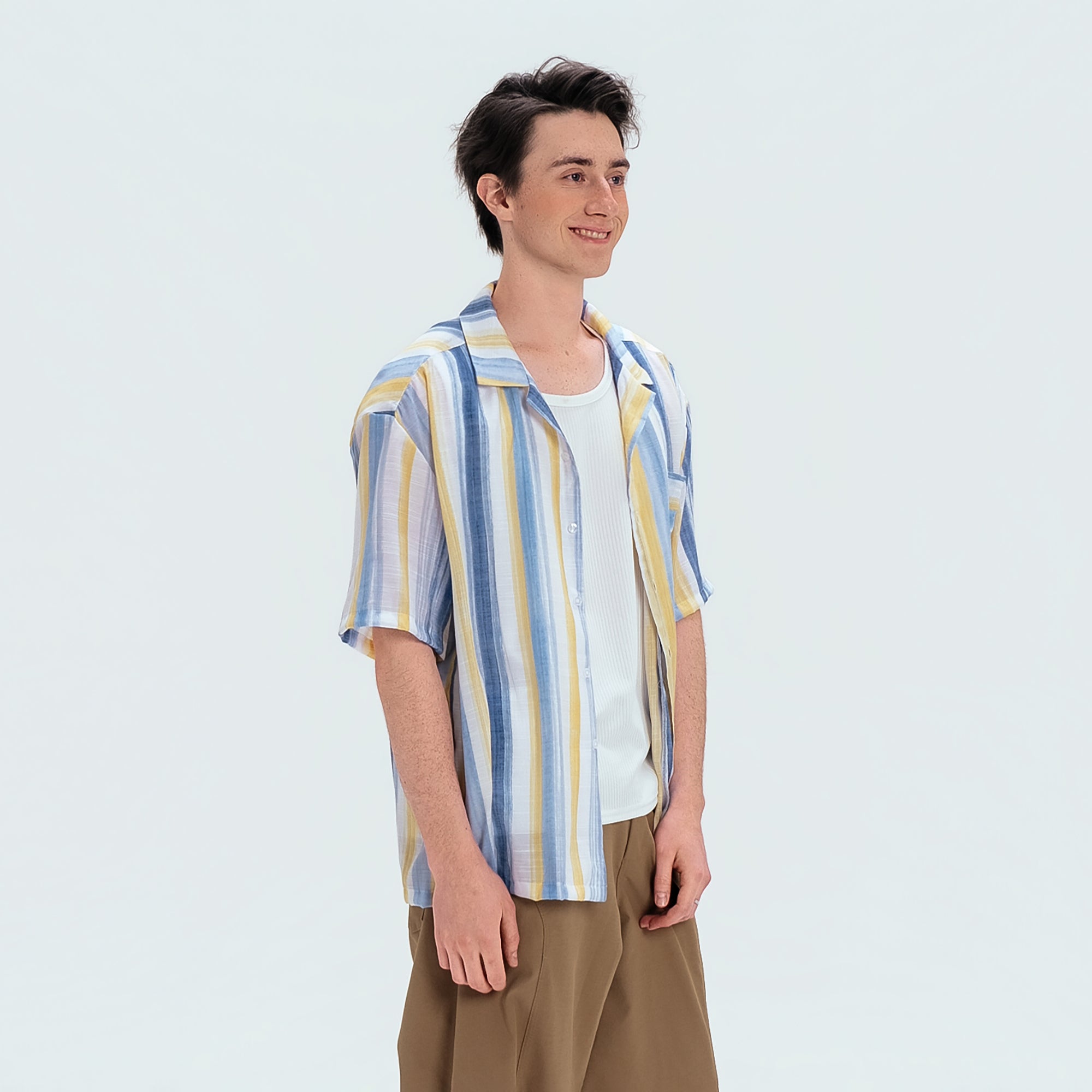 WIID Color-Block Striped Cuban Half Shirt, premium urban and streetwear designers apparel on PROJECTISR.com, WIID