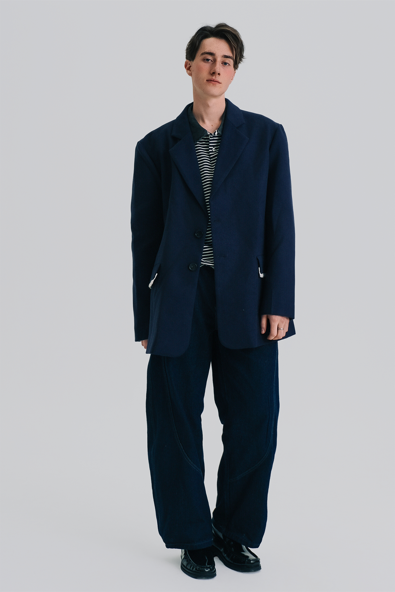 WIID Braid-Trim Flap Pockets Oversized Blazer