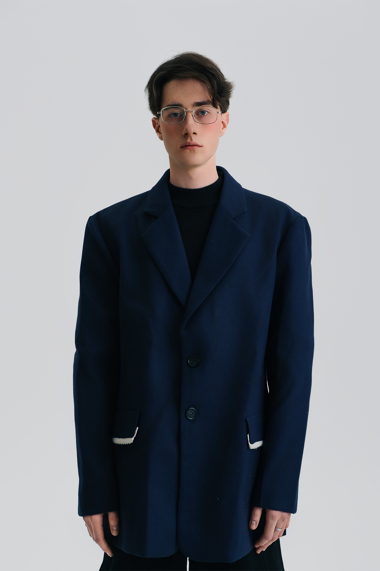 WIID Braid-Trim Flap Pockets Oversized Blazer