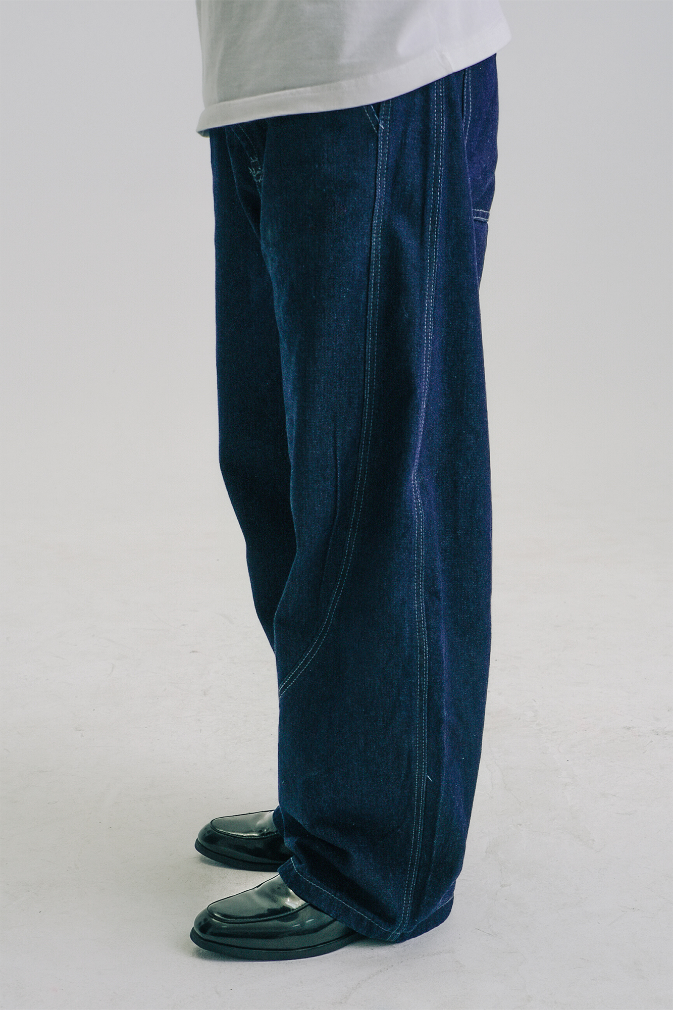 WIID Washed Stitched Curved Panel Jeans