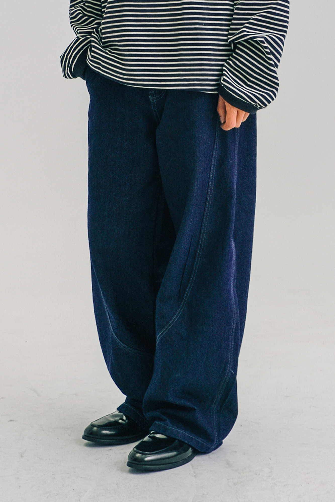 WIID Washed Stitched Curved Panel Jeans