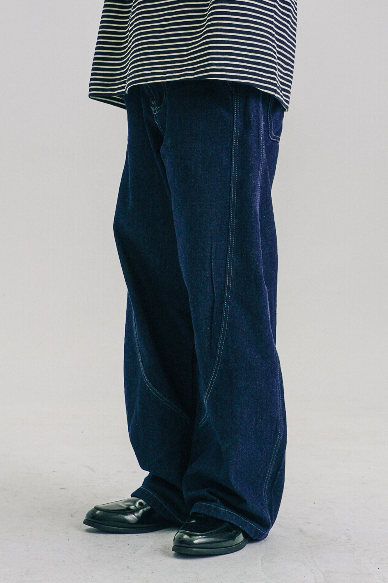 WIID Washed Stitched Curved Panel Jeans